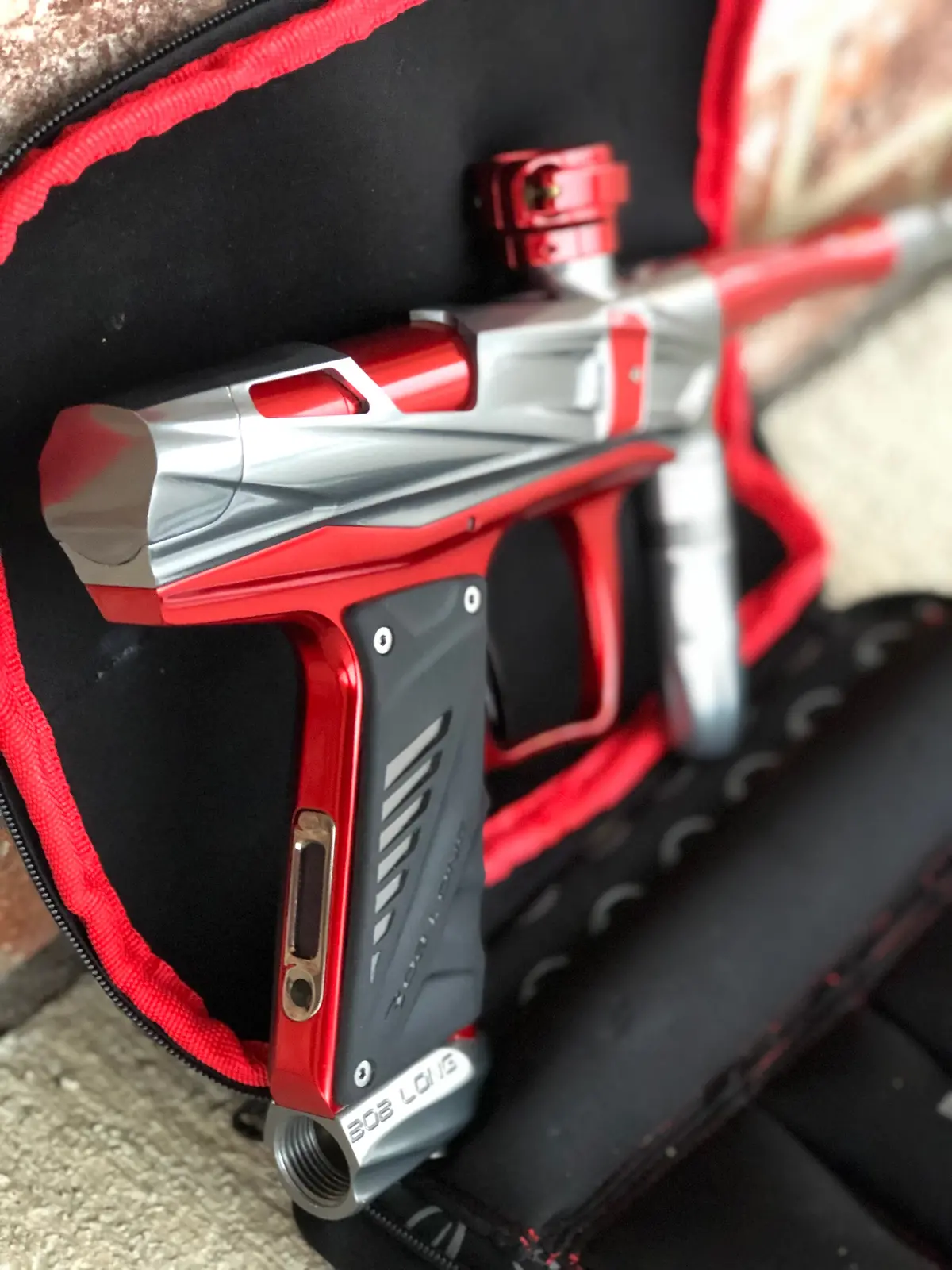 Used Bob Long V-Com Paintball Gun - Polished Grey/Red 1