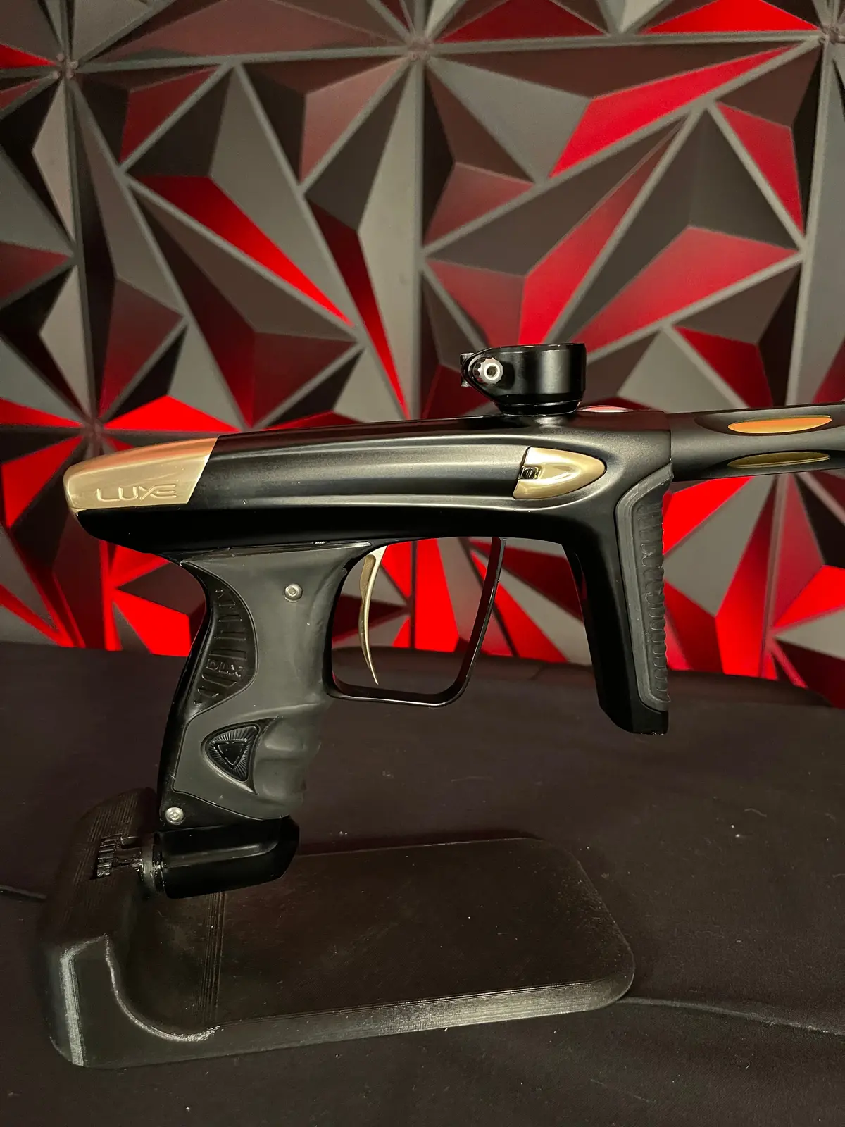 Used Dlx Luxe Ice Paintball Gun - Dust Black / Polished Gold W/ Exalt Marker Case 1