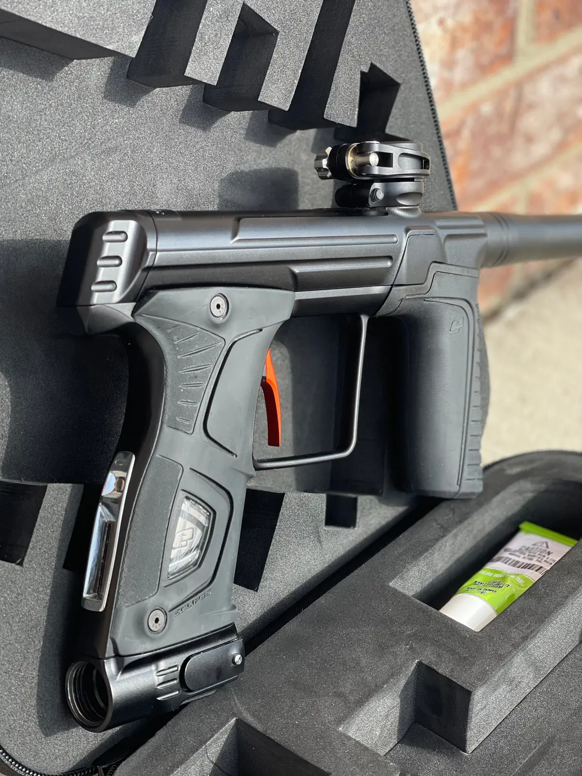Used Planet Eclipse Gtek 170R Paintball Gun - Black W/ Orange Scythe Trigger 1