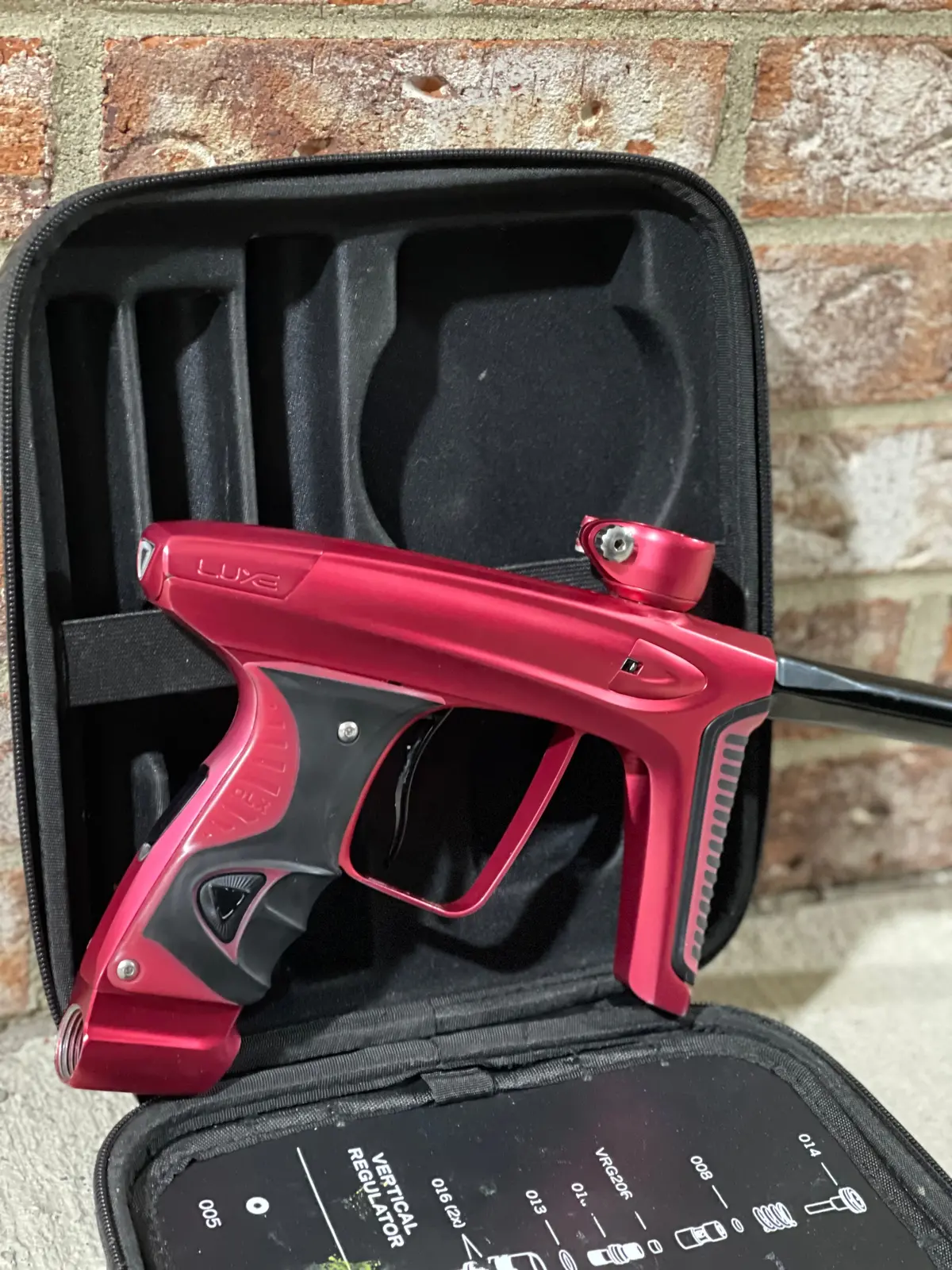 Used Dlx Luxe Ice Paintball Gun - Dust Red / Dust Red W/ Inception Barrel, Encore Bolt/Stock Bolt, Scythe Trigger And Stock Trigger, Large Spare Part Kits 1