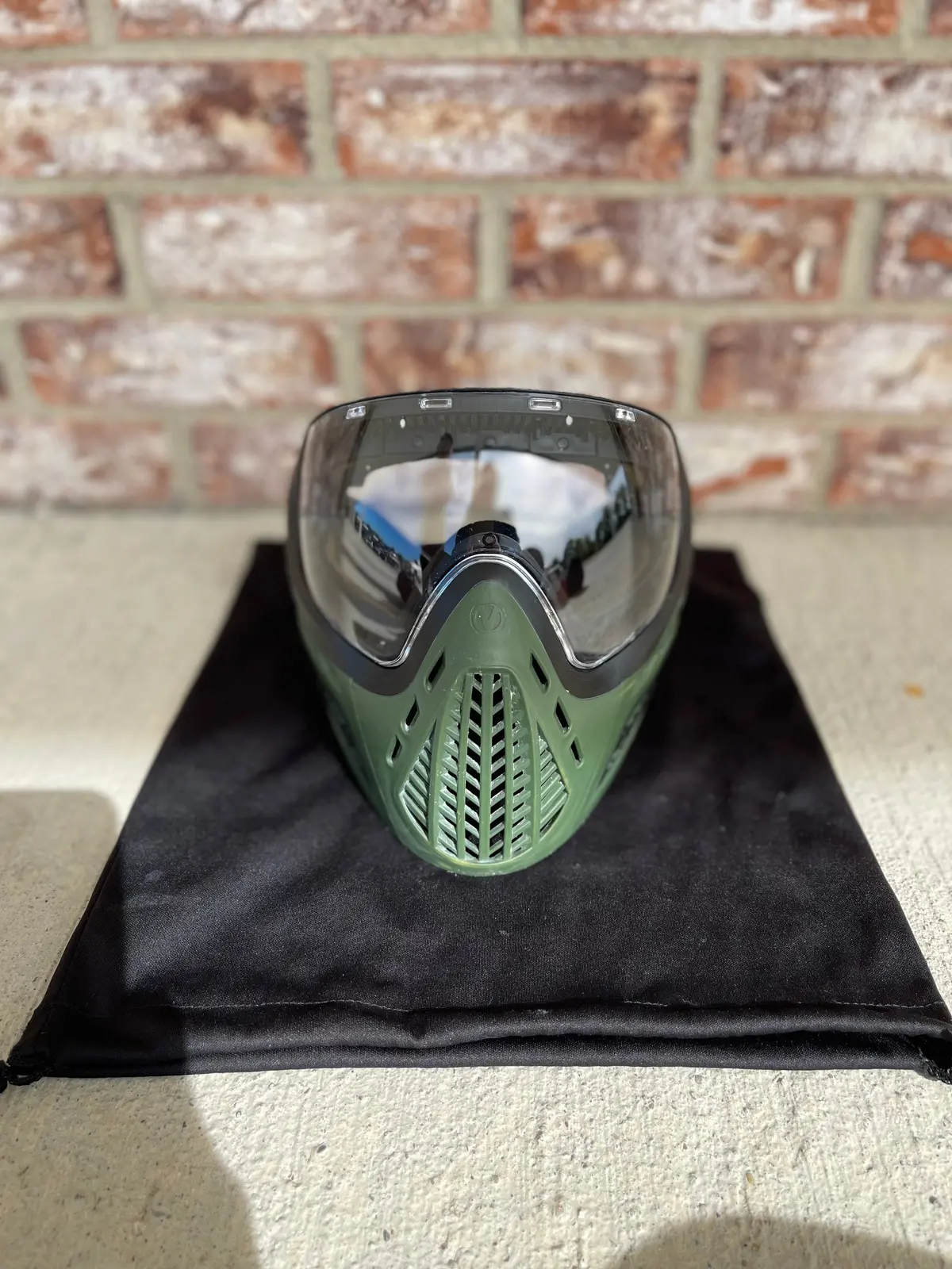 Used Virtue Vio Ascend Af Paintball Mask - Olive W/ Clear Lens And Soft Goggle Bag 1