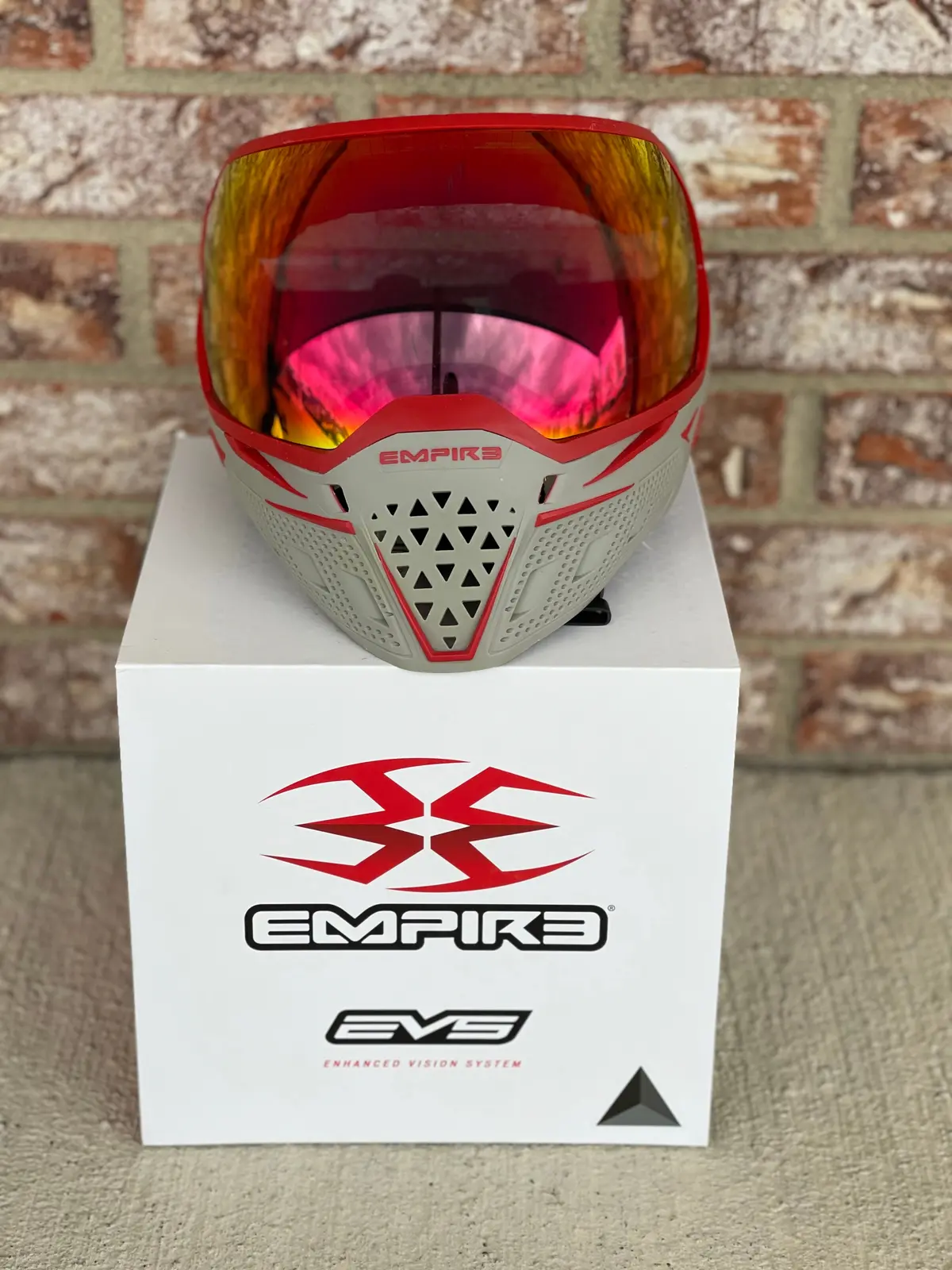 Used Empire Evs Paintball Mask - Grey/Red - W/ 2 Additional Head Straps 1