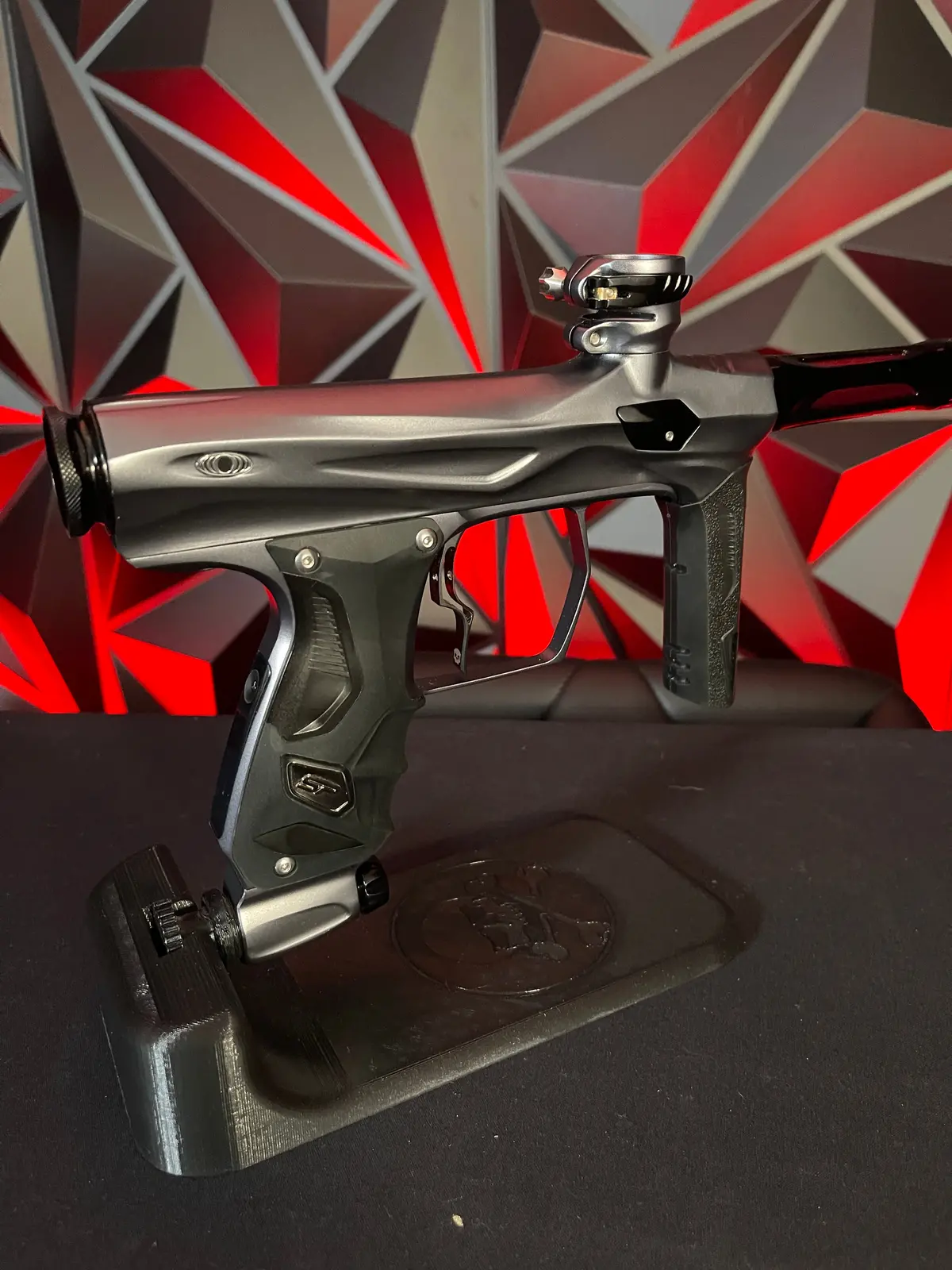 Used Shocker Amp Paintball Gun - Pewter W/ Ssc Soft Tip Bolt  + Infamous Deuce Trigger 1