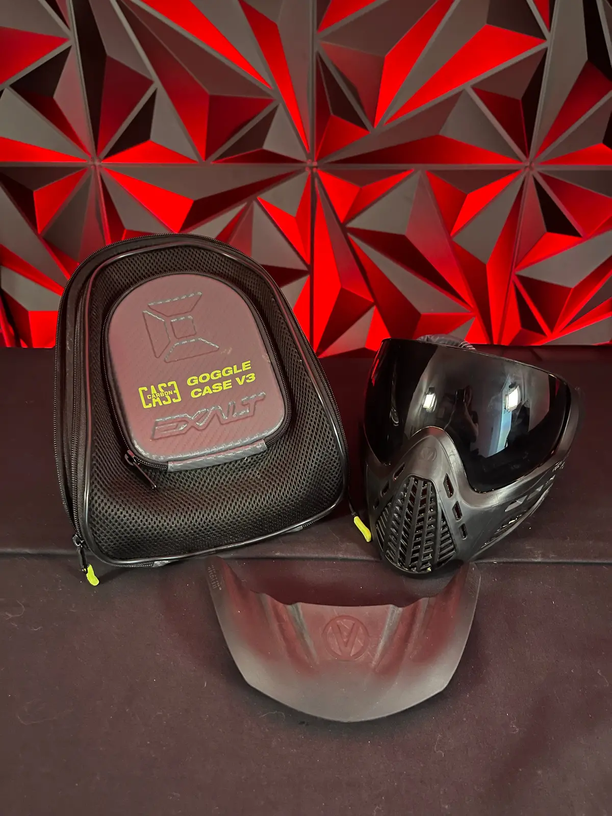 Used Virtue Vio Ascend Paintball Mask - Black W/Visor And Exalt V3 Goggle Case 1