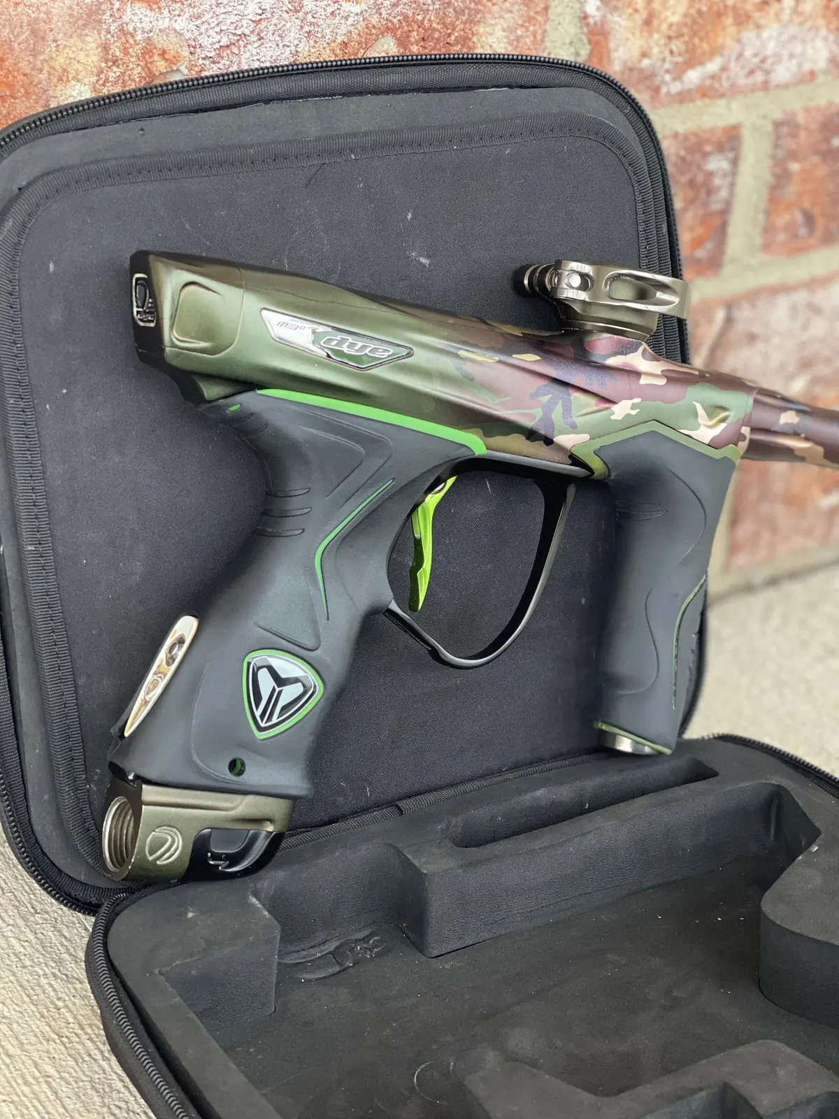 Used Dye M3+ Paintball Gun - Pga Woodland W/Lime Scythe Trigger 1