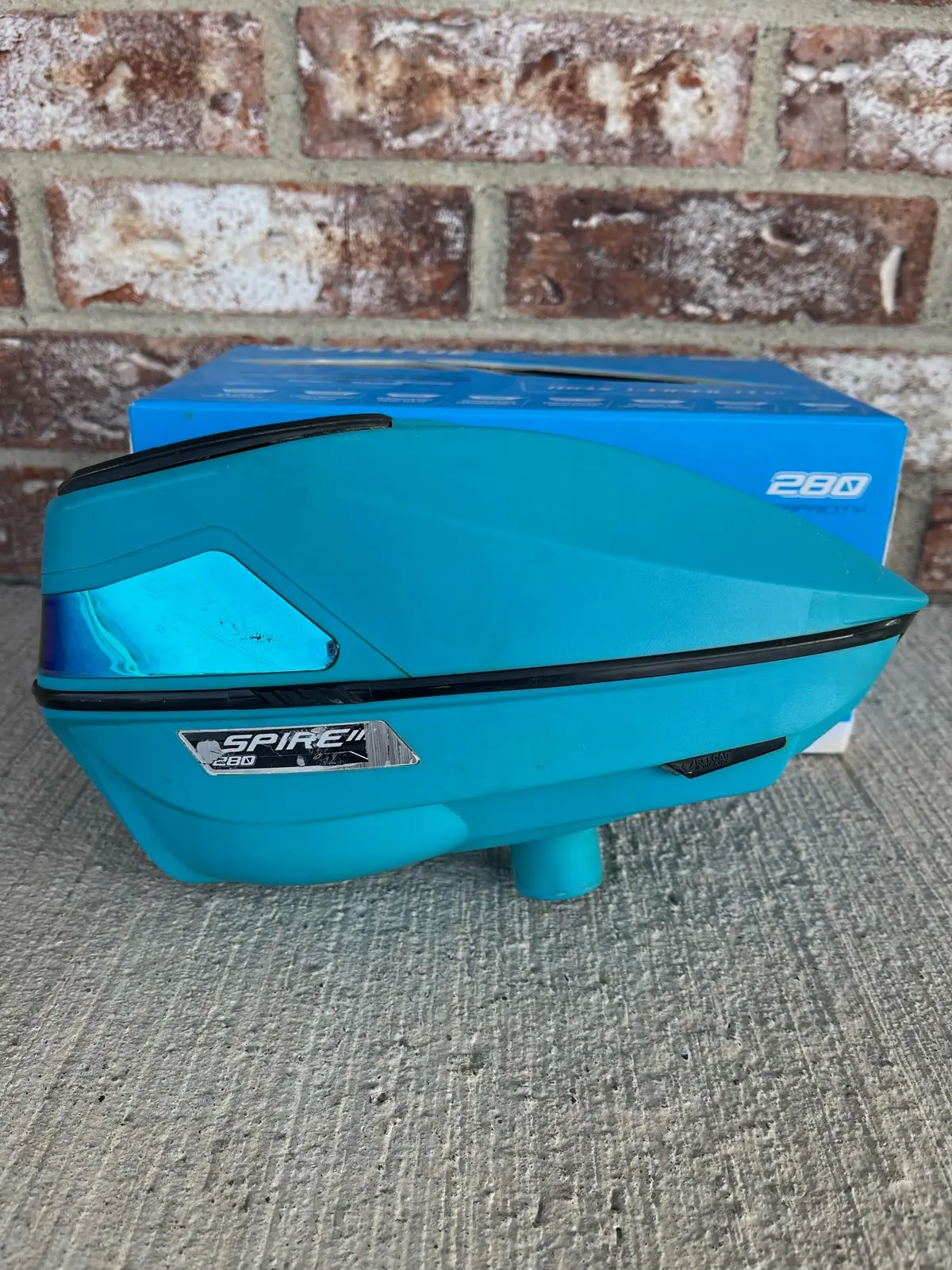 Used Virtue Spire 3 280 Paintball Loader - Teal W/ Virtue Crown Speed Feed 1