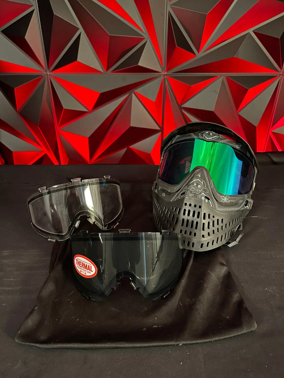 Used Jt Spectra Proflex Paintball Mask - Le Black Bandana W/ 2 Additional Lenses 1