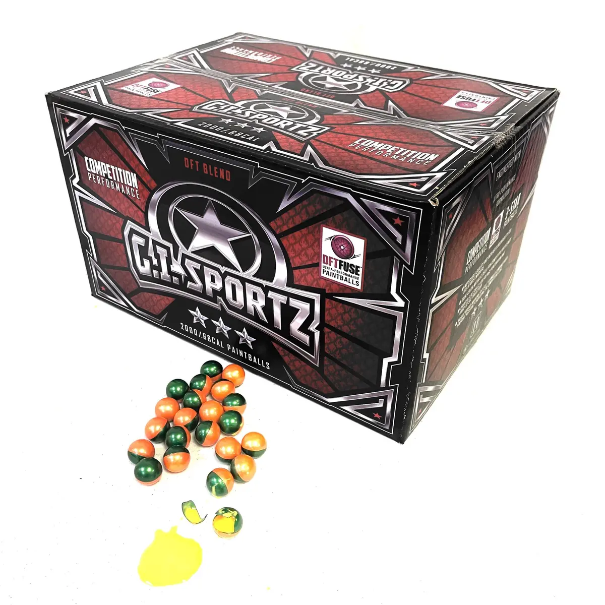 Gi Sportz 3 Star Paintballs - 2000 Paintballs - Magma / Pine Shell - Yellow Fill 1