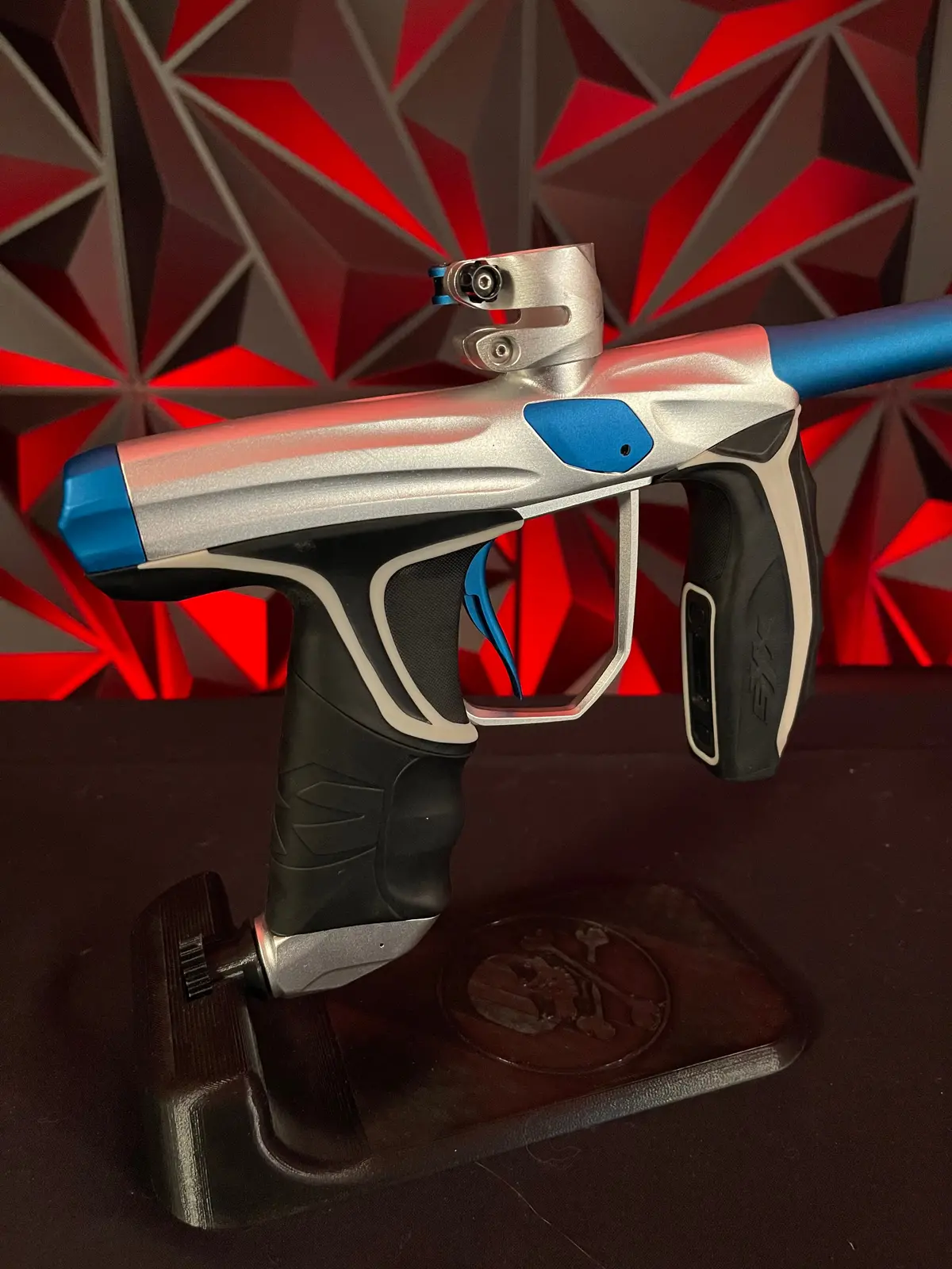 Used Empire Syx Paintball Marker - Silver/Blue W/Full Barrel Kit 1