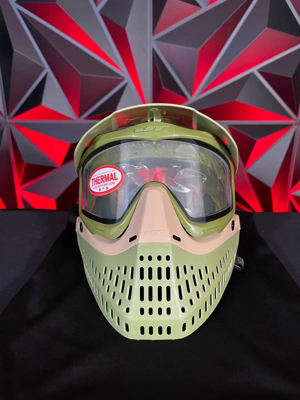 Used Jt Proflex Paintball Mask - Olive/Tan Skirt/ W/Olive Frame W/Visor & Soft Goggle Bag 1