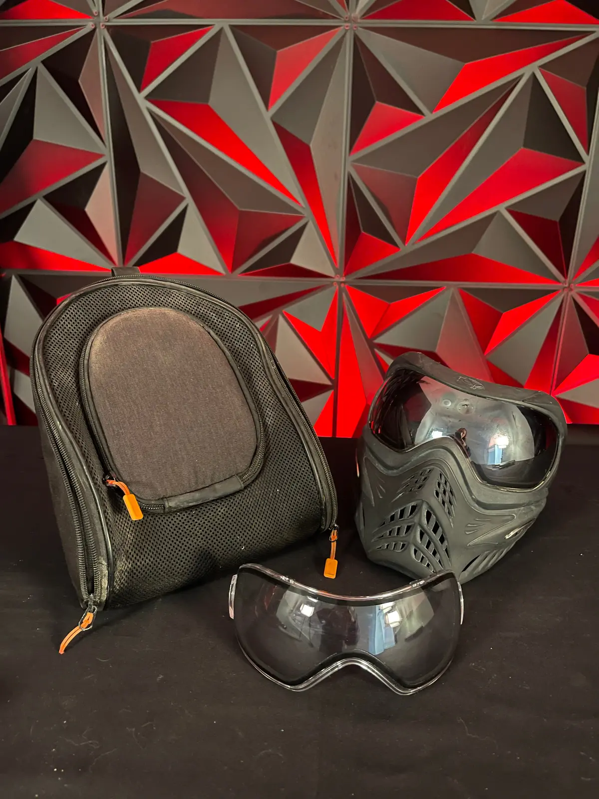 Used V-Force Grill Paintball Mask - Black W/ 1 Additional Lens And Carbon Goggle Case 1