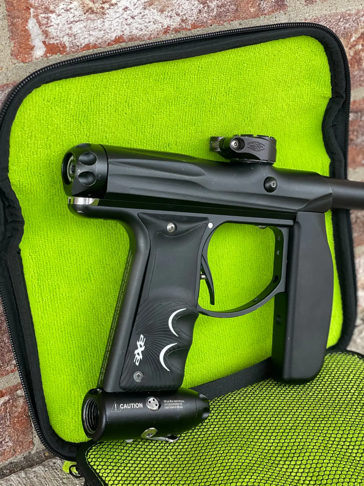 Used Empire Axe Paintball Gun - Black W/ Low Rise Feedneck & Exalt Case 1