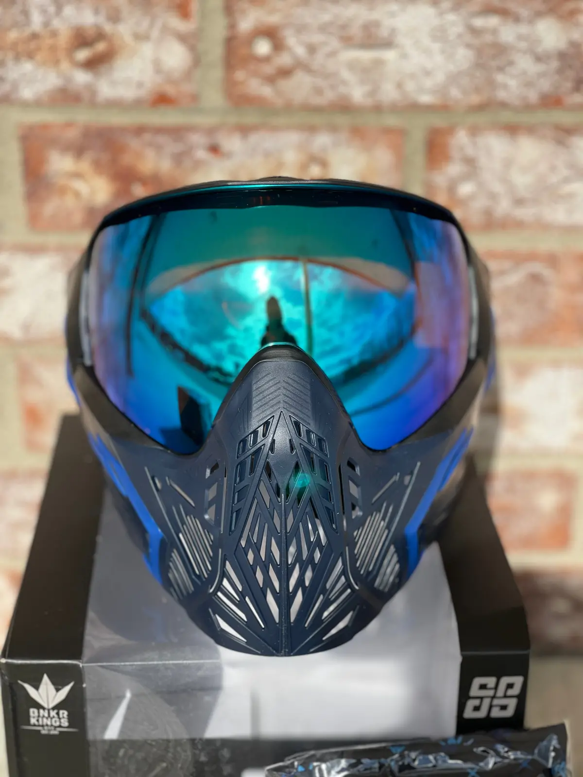 Used Bunker Kings Cmd Paintball Mask - Blue Azure W/ Soft Goggle Bag 1