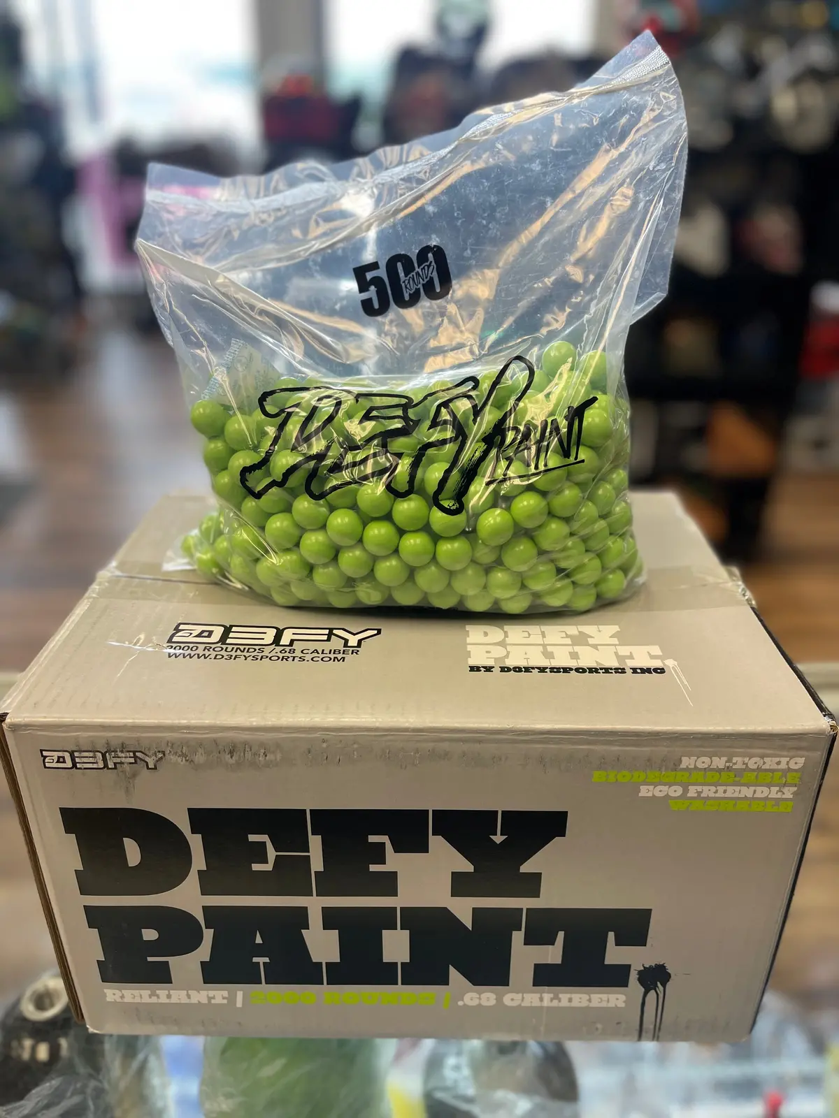 Defy Reliant Paintballs - 0.68 Caliber - 2000 Count - Lime Green Shell / Lime Green Fill 1