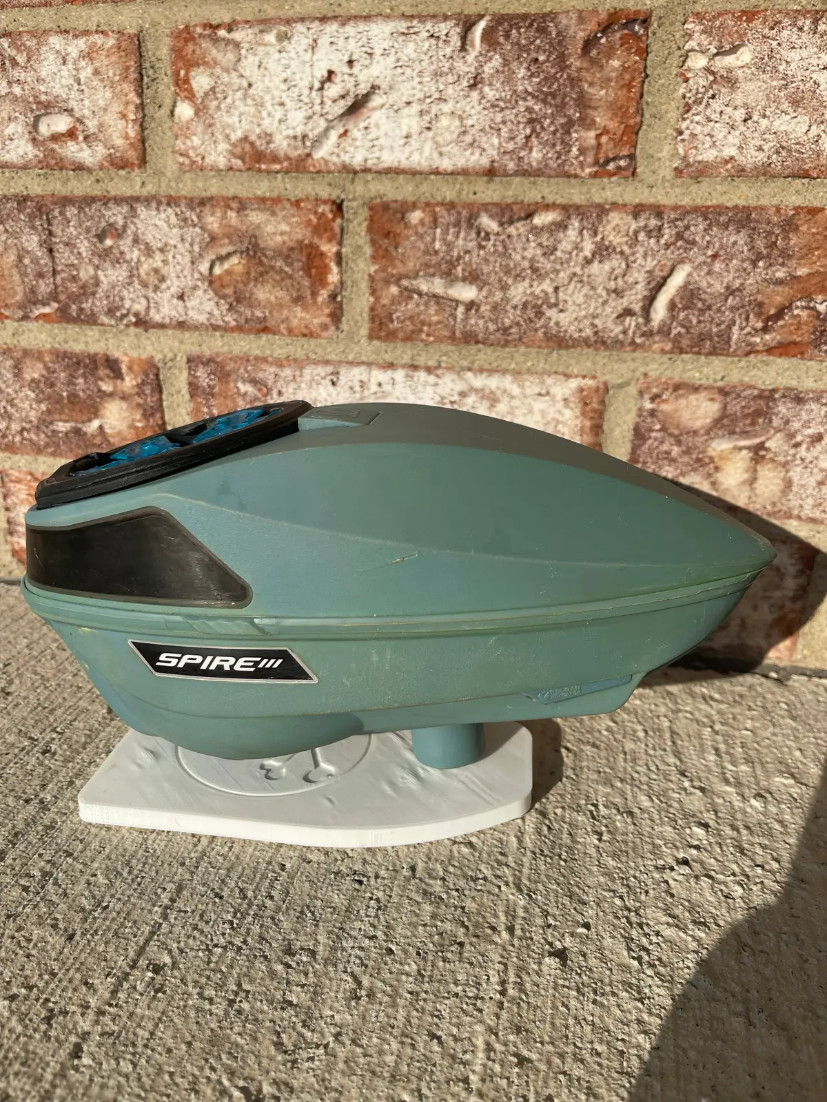 Used Virtue Spire 3 Paintball Loader - Dark Slate Blue W/ Cyan Virtue Crown Sfii Speedfeed 1