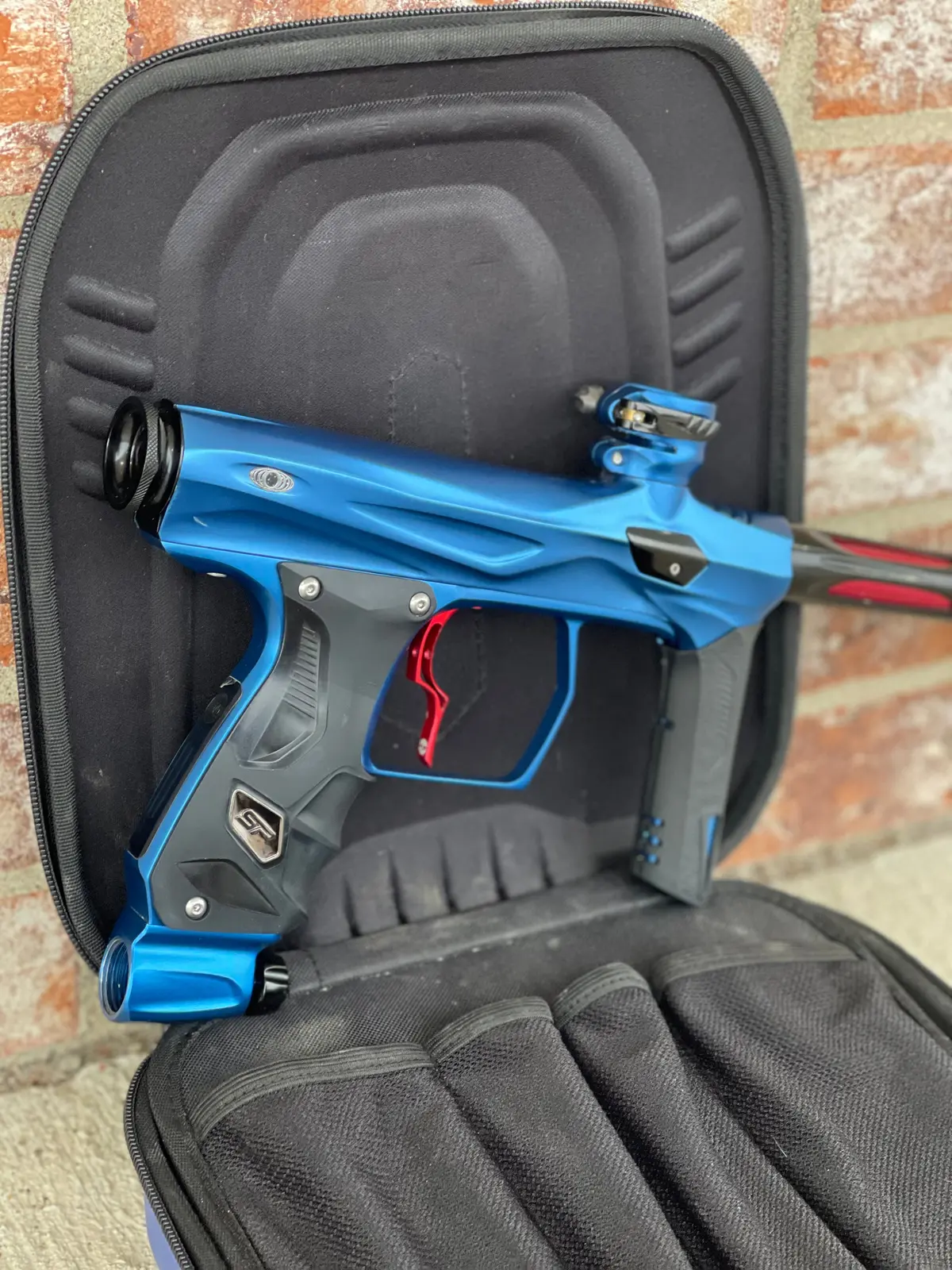 Used Shocker Amp Paintball Gun - Dust Blue W/Ssc Soft Tip Bolt & Infamous Deuce Trigger 1