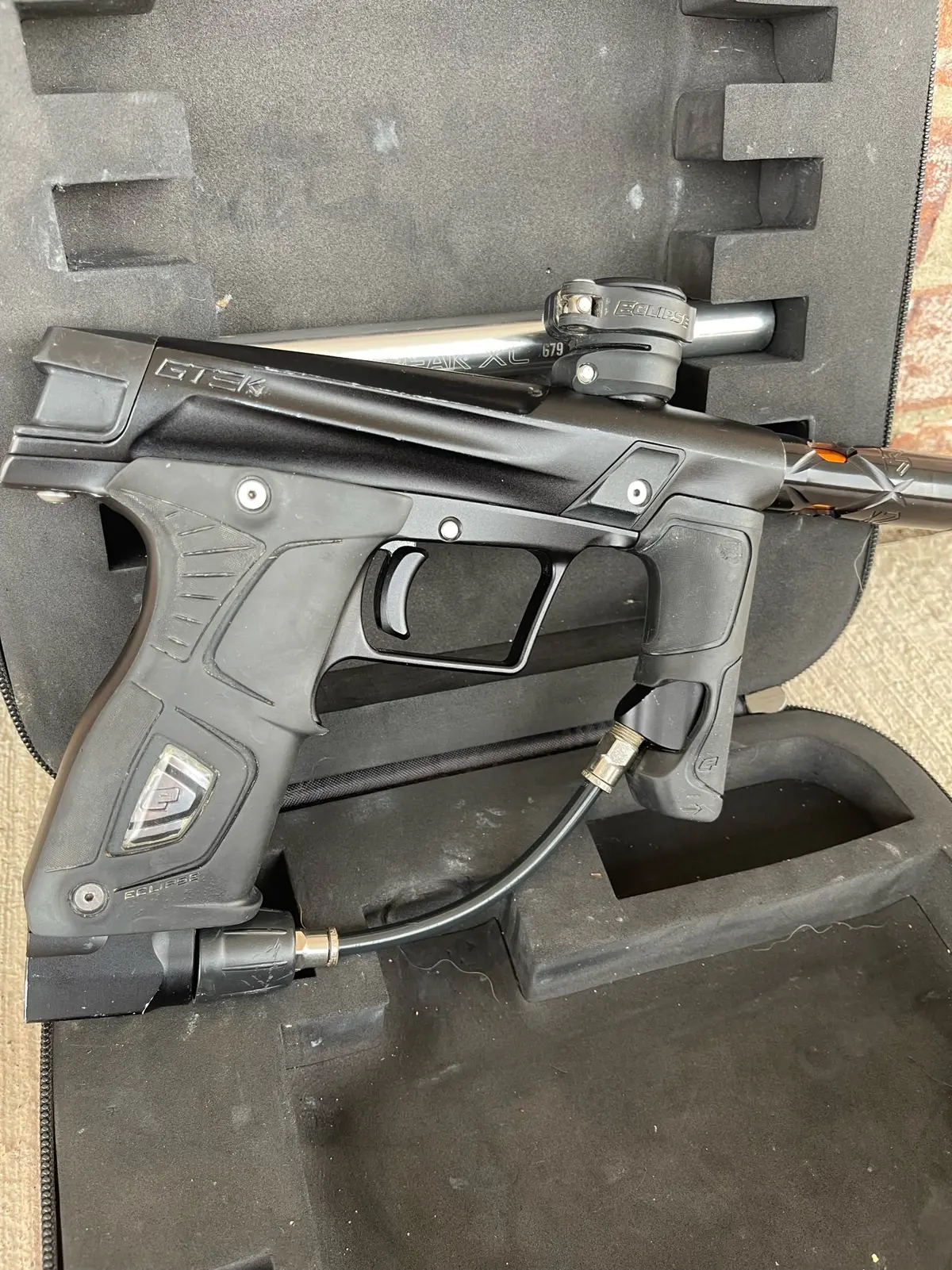 Planet Eclipse Gmek Paintball Marker- Mechanical - Black W/ Deadlywinds 16" Carbon Fiber Barrel + Slide Trigger 1