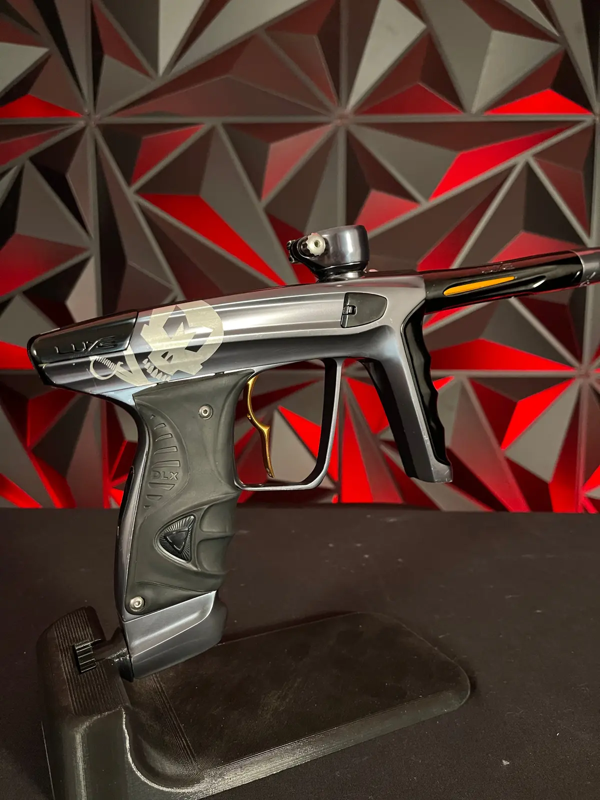 Used Dlx Luxe X Paintball Gun - Polished Pewter W/ Infamous Gold Deuce Trigger 1