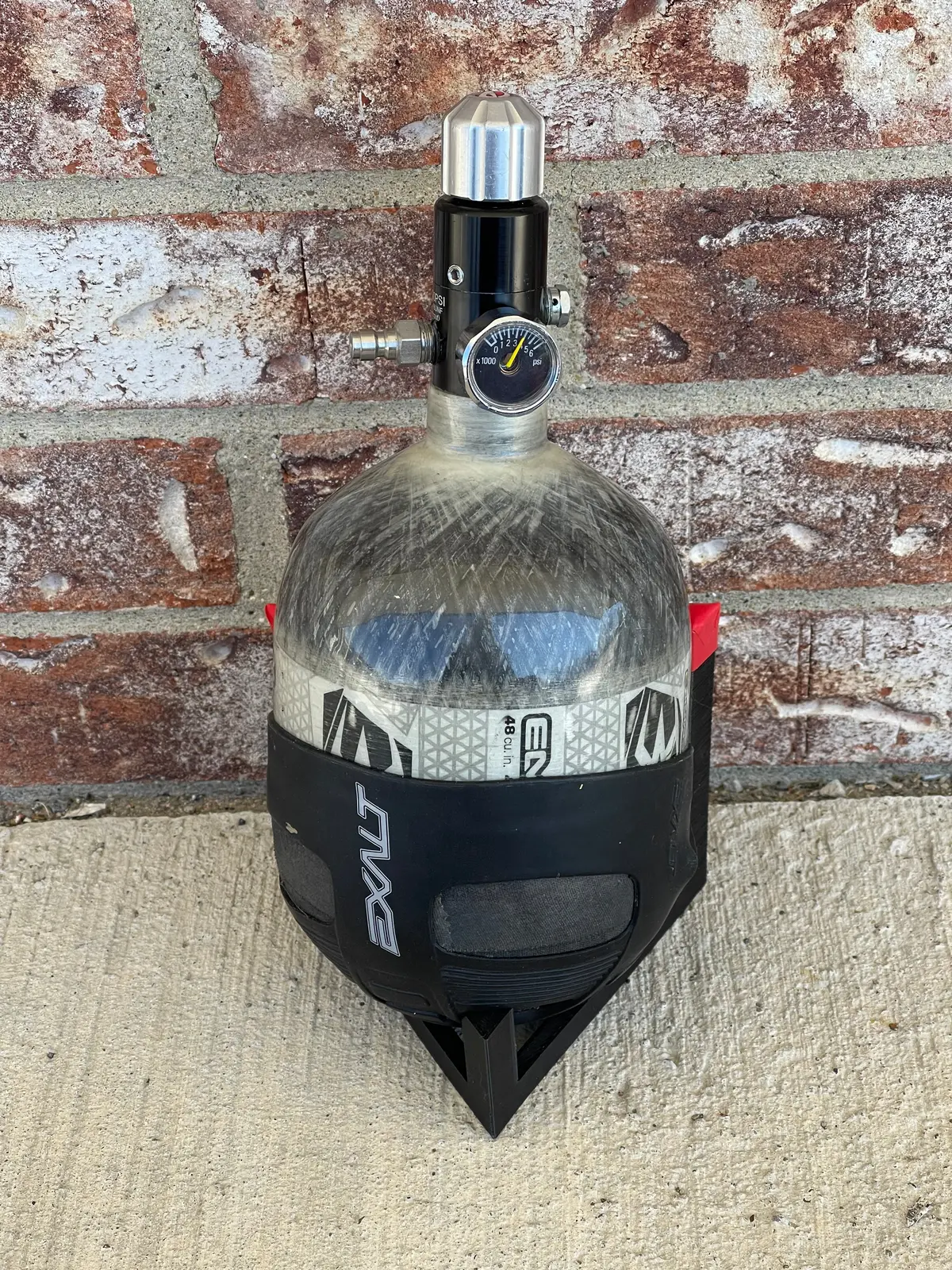 Used Empire 48/4500 Paintball Tank W/ Standard Reg - Translucent Grey W/ Exalt Tank Cover And Thread Protector 1