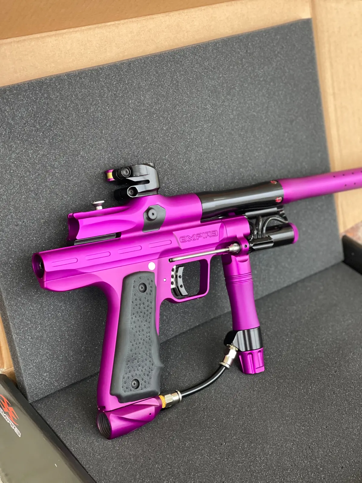 Used Empire Resurrection Autococker Paintball Marker- Purple W/ Matching Full Empire Barrel Kit 1