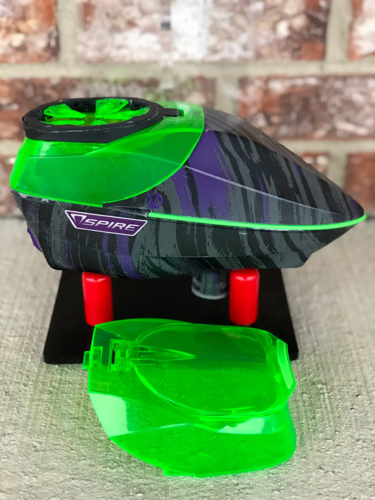 Used Virtue Spire 200 Paintball Loader - Graphic Black W/ Lime Speedfeed 1