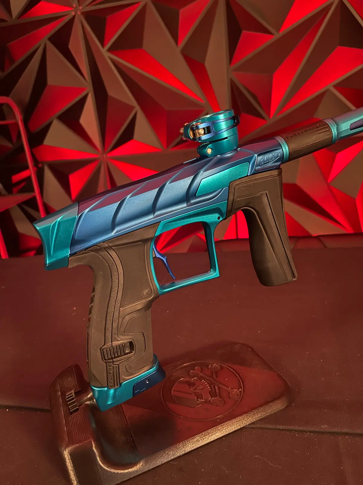Used Planet Eclipse Cs1 Paintball Gun - Le Dynasty Scales (Blue/Teal) W/ S63 Barrel System, 4 Pwr S63 Inserts, & Infamous Deuce Trigger 1