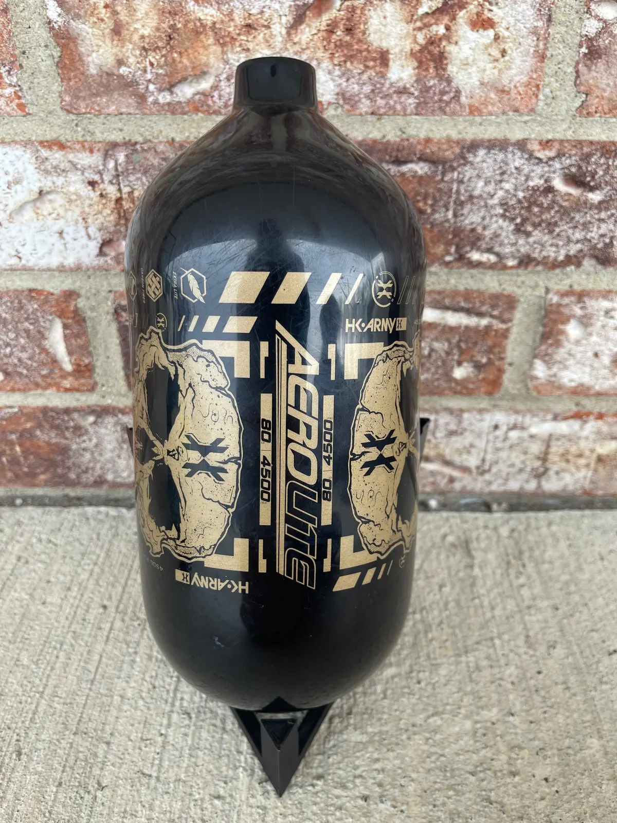 Used Hk Army "Extra Lite" 80/4500 Paintball Tank - Black/Gold "Doom" - Bottle Only 1