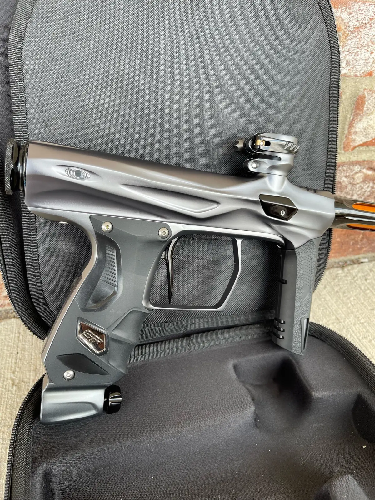 Used Shocker Amp Paintball Gun - Pewter W/ Gloss Black Acp Tip 1