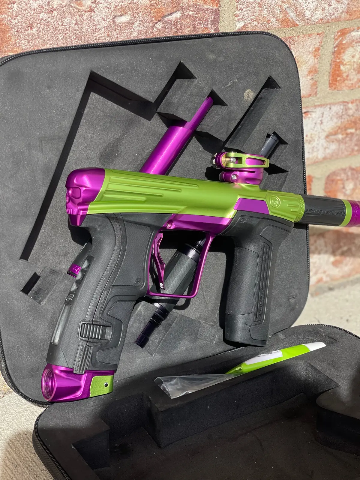 Used Infamous / Planet Eclipse Cs2 Paintball Gun - Dust Green / Dust Purple W/ Infamous Deuce Trigger 1