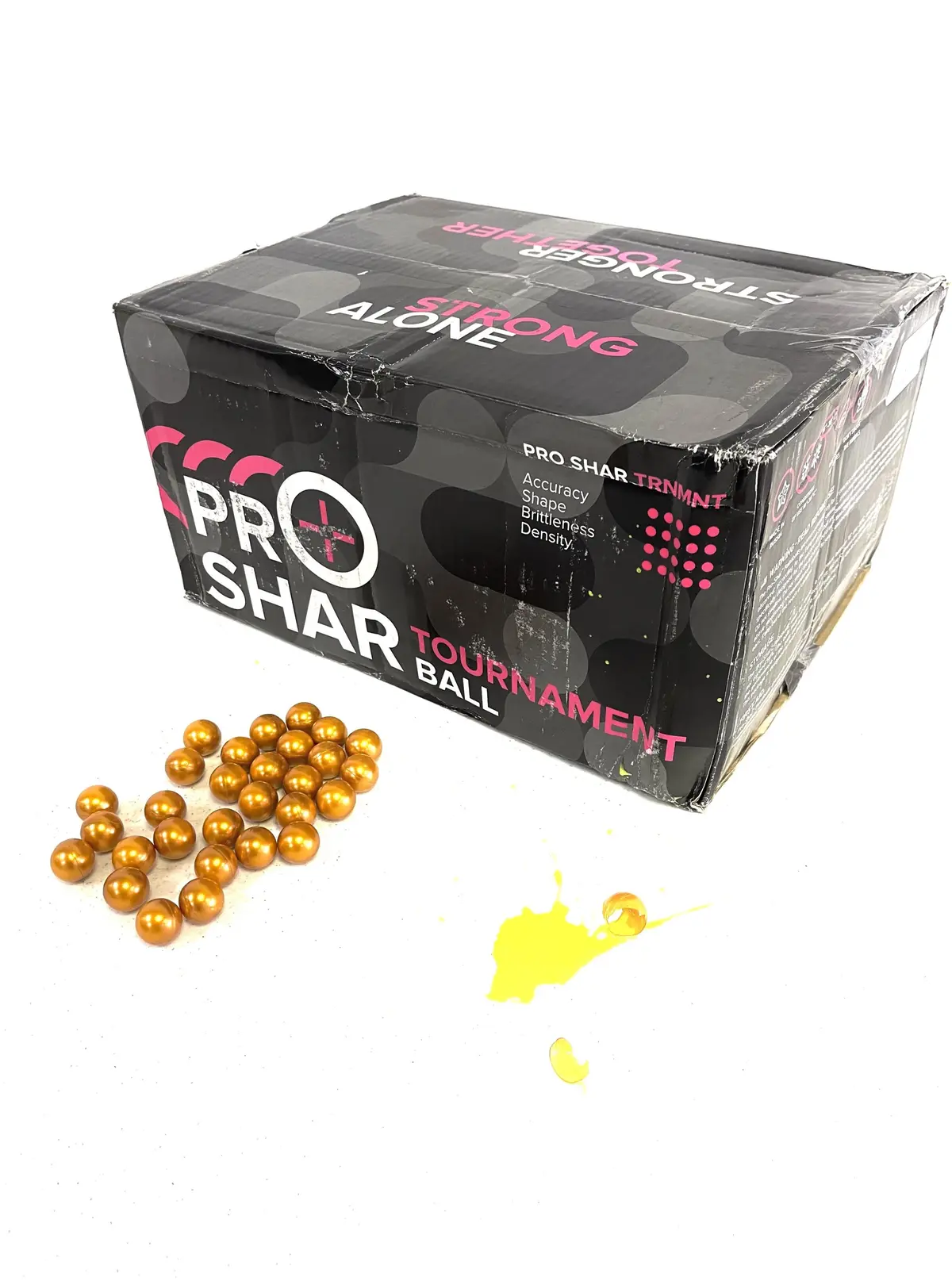 Proshar Tournament Paintballs - 0.68 Cal - 2000 Count - Metallic Yellow Shell - Yellow Fill 1