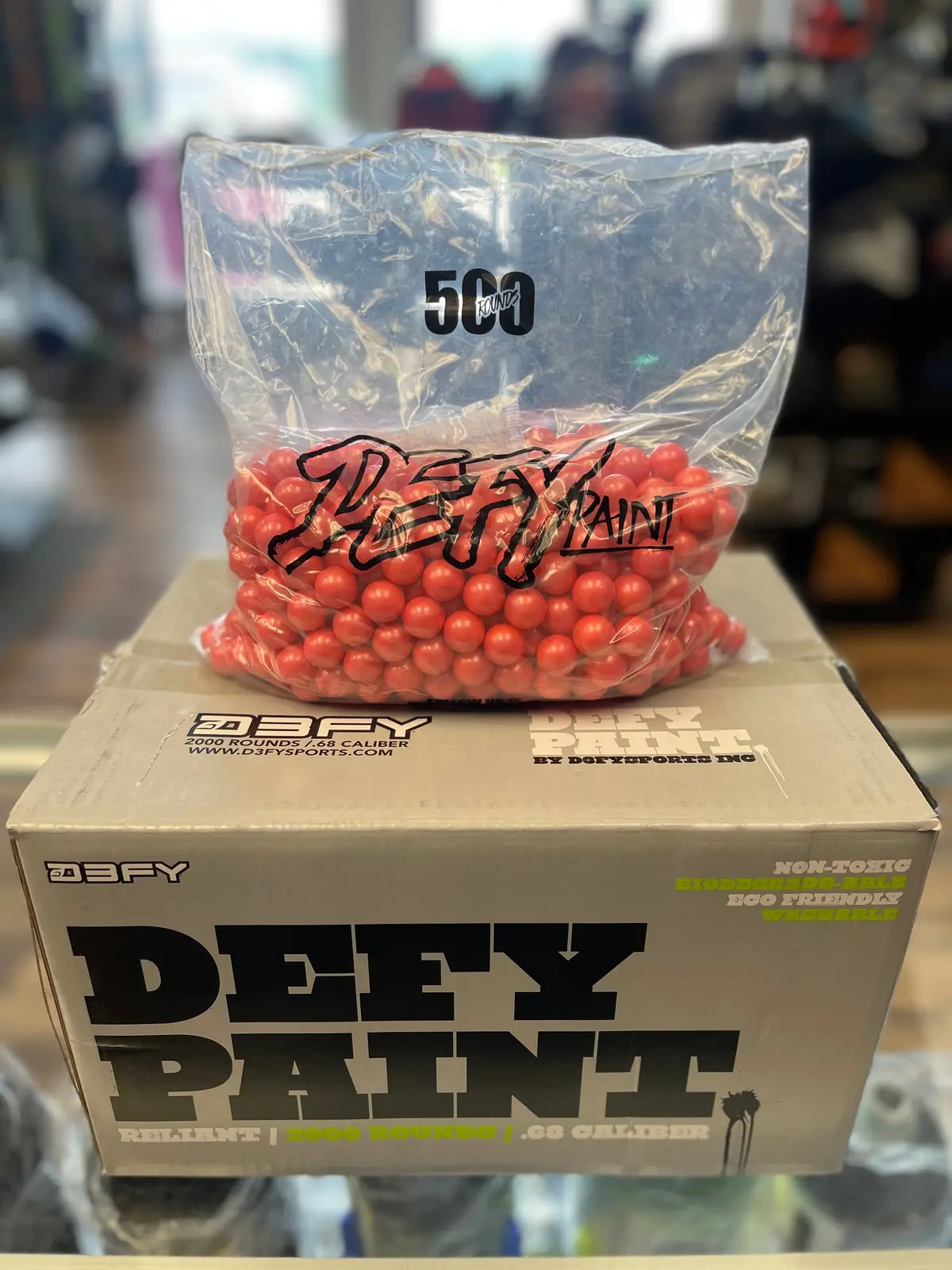 Defy Reliant Paintballs - 0.68 Caliber - 2000 Count - Non-Metallic Pink Shell / Yellow Fill 1
