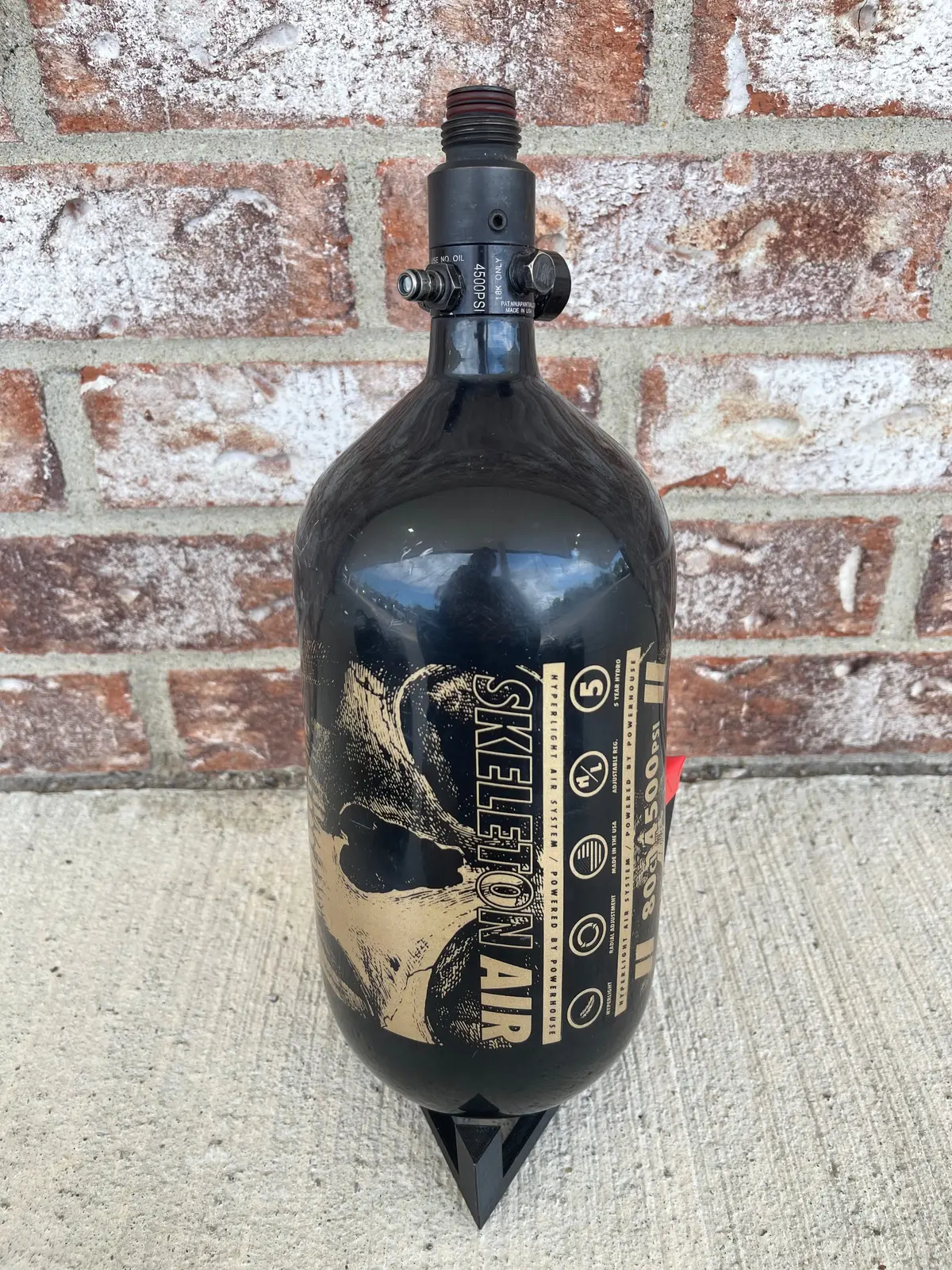 Used Infamous 80/4500 Skeleton Air Paintball Tank - Black / Gold W/ Ninja Standard Regulator 1