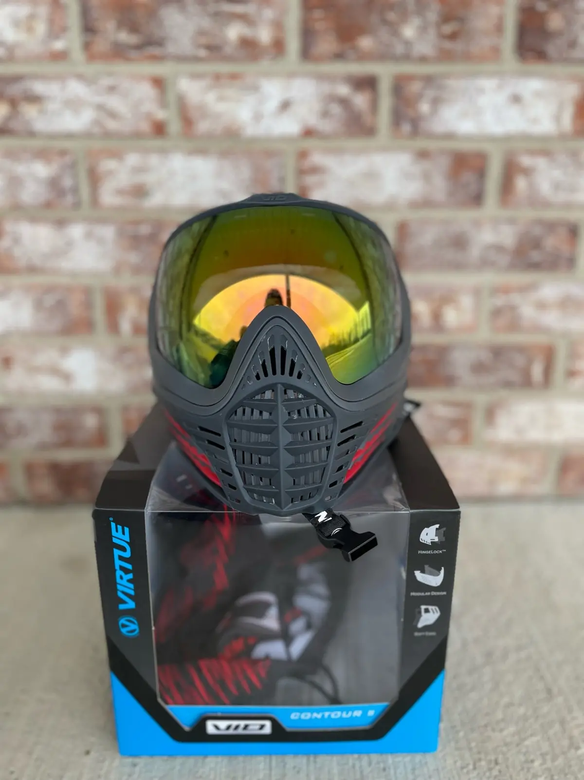 Used Virtue Vio Contour 2 Paintball Mask - Fire W/ Soft Goggle Bag 1