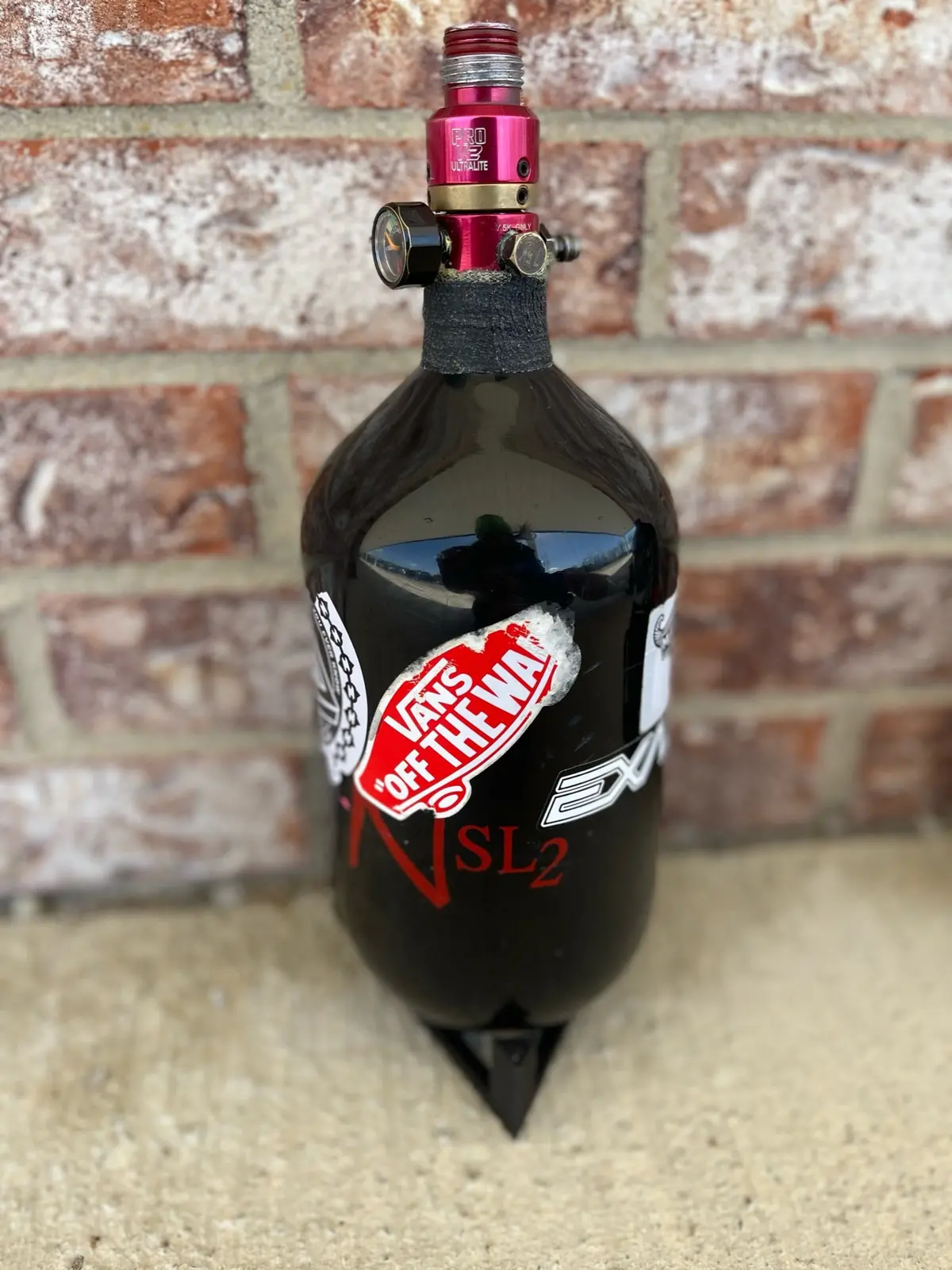 Used Ninja Sl2 77/4500 Paintball Tank - Black W/ Red W/ Dark Lava Prov2 Ultralite Reg 1