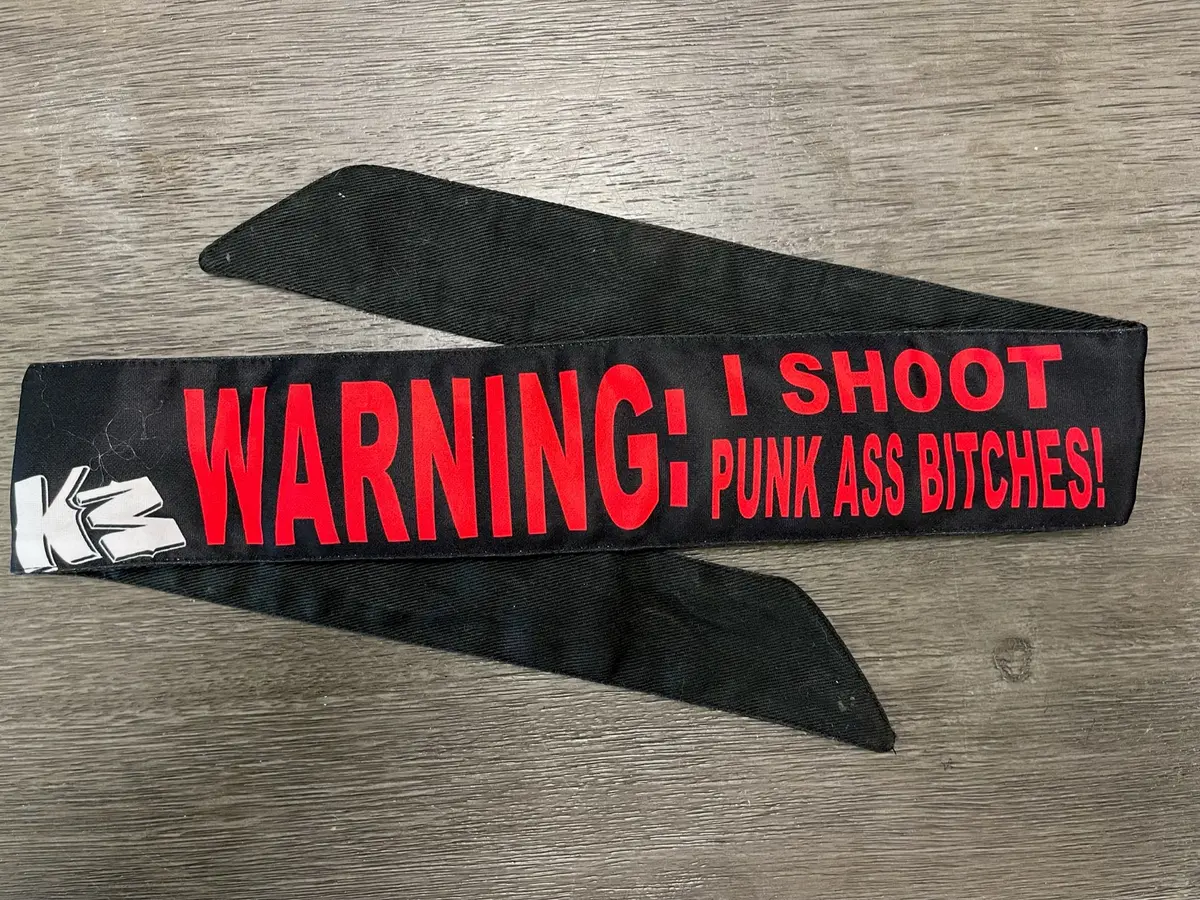 Used Km Headband - Black / Red "Warning: I Shoot..." 1