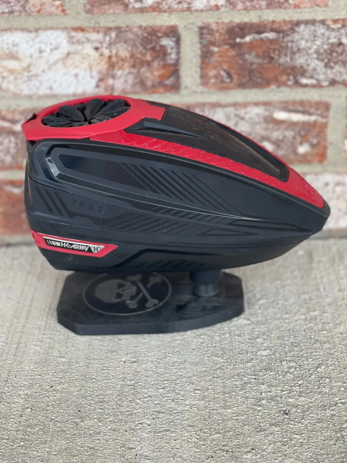 Used Hk Army Tfx3 Paintball Loader - Black/Red With Rain Lid & Speedfeed 1