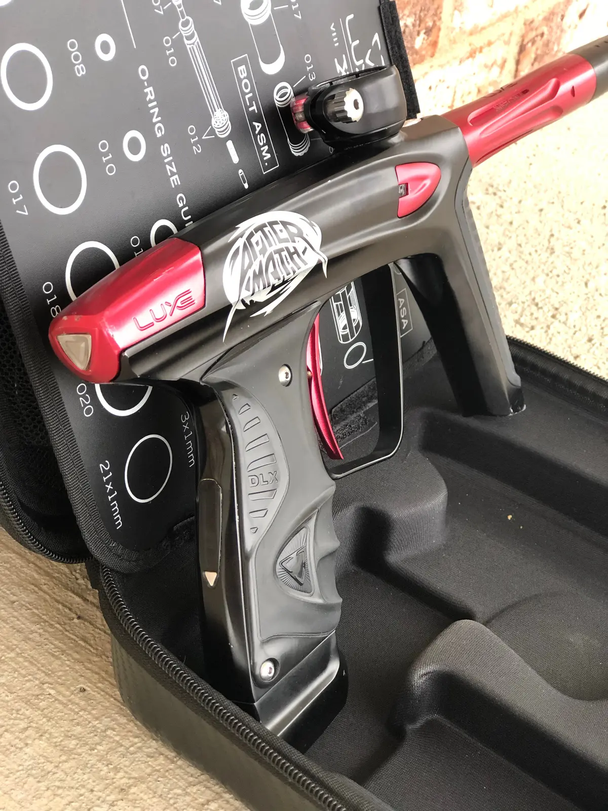 Used Dlx Luxe Ice Paintball Gun - Black/Red W/ Aftermath Lazering 1