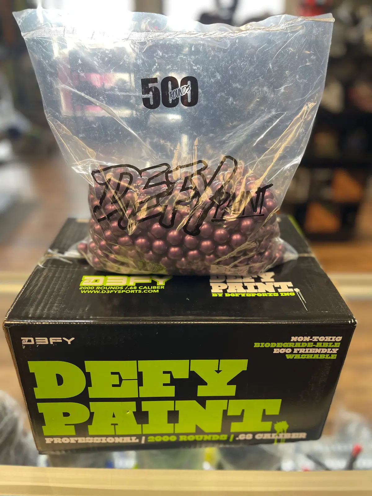 Defy Professional Grade Paintballs - 0.68 Caliber - 2000 Count - Metallic Purple Shell / Yellow Fill 1