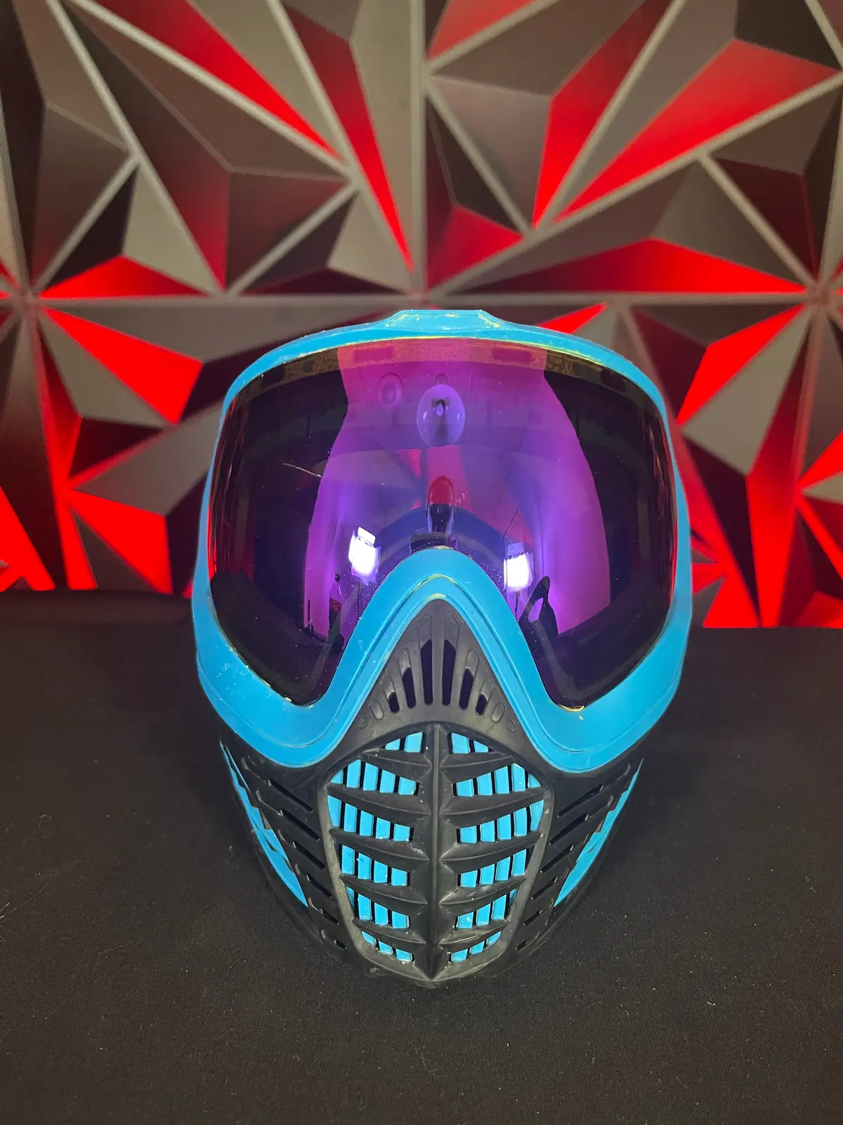 Used Virtue Vio Ascend Paintball Mask - Black/Blue W/ Push Magnetic Chin Strap 1