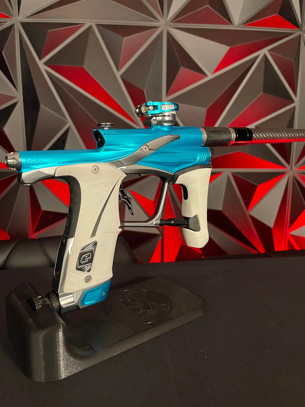 Used Planet Eclipse Lv1.6 Paintball Gun - Zircon (Teal / Grey) W/ White Grip Kit & 1R Deuce Trigger 1