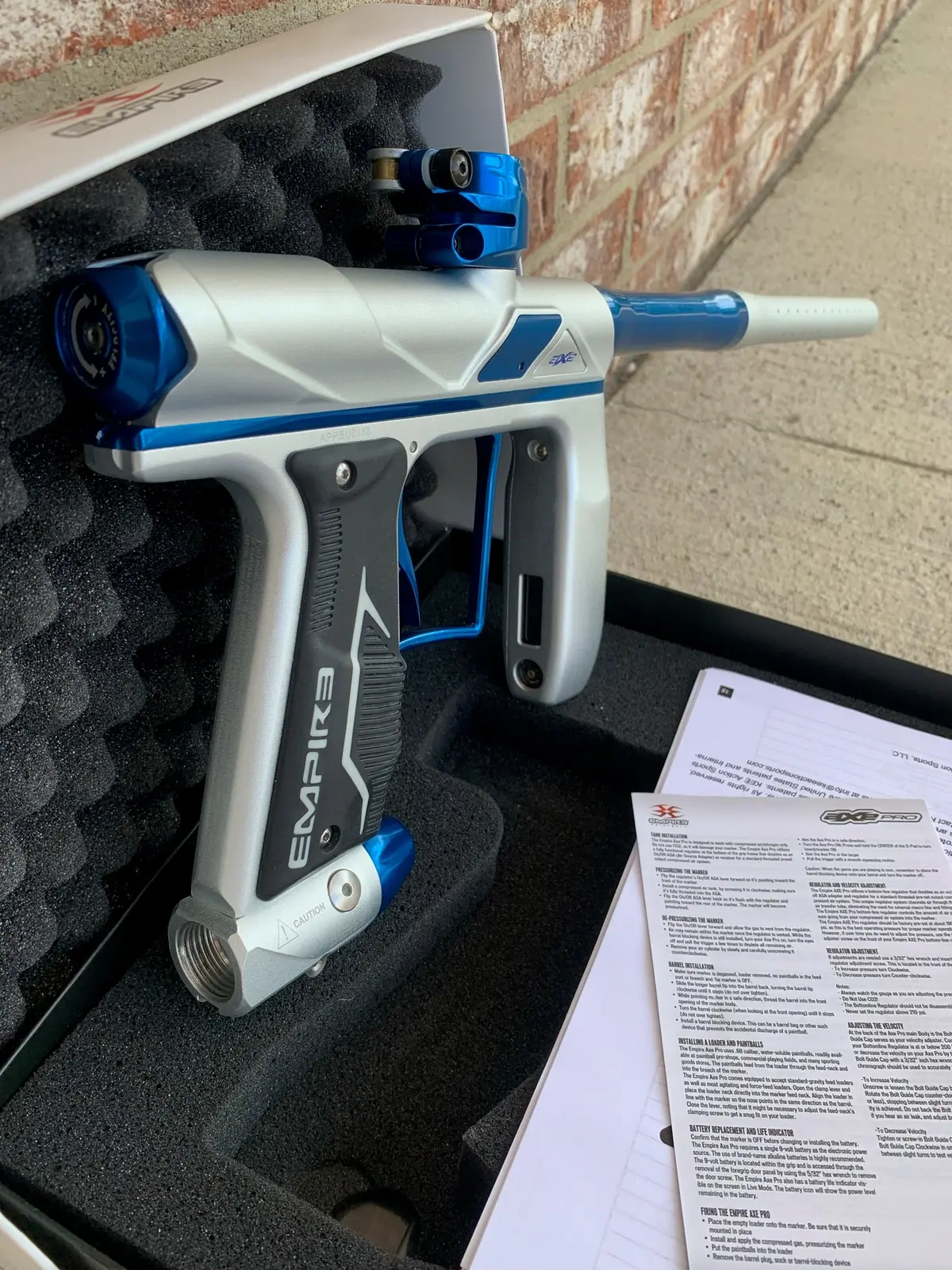 Used Empire Axe Pro Paintball Gun - Silver/Blue 1
