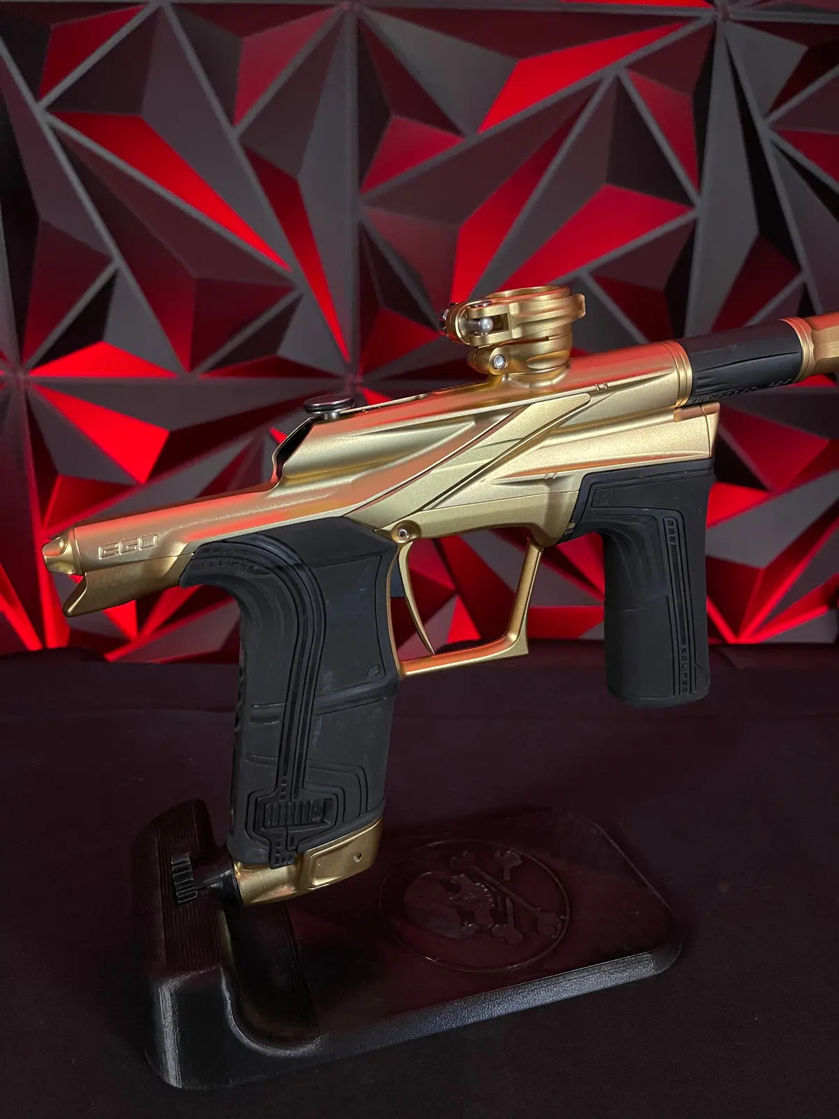 Used Planet Eclipse Lv2 Paintball Gun - Gold/Gold W/Infamous Deuce Trigger, Bluetooth Module, Extra Bolt 1