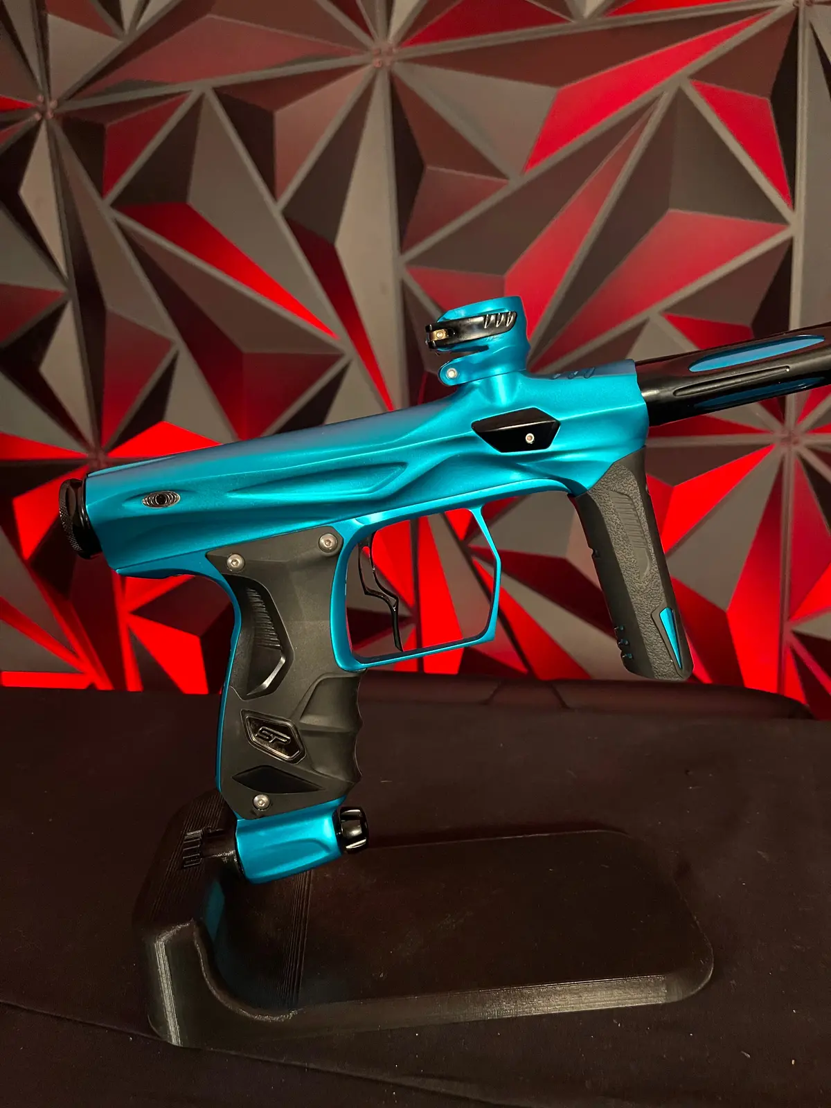 Used Shocker Amp Paintball Gun - Teal W/ Infamous Deuce Trigger 1