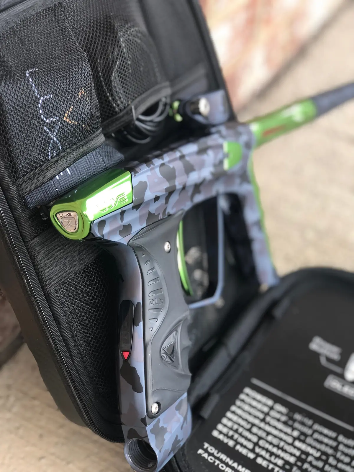 Used Dlx Luxe X Paintball Gun - Urban Camo With Lime Accents 1