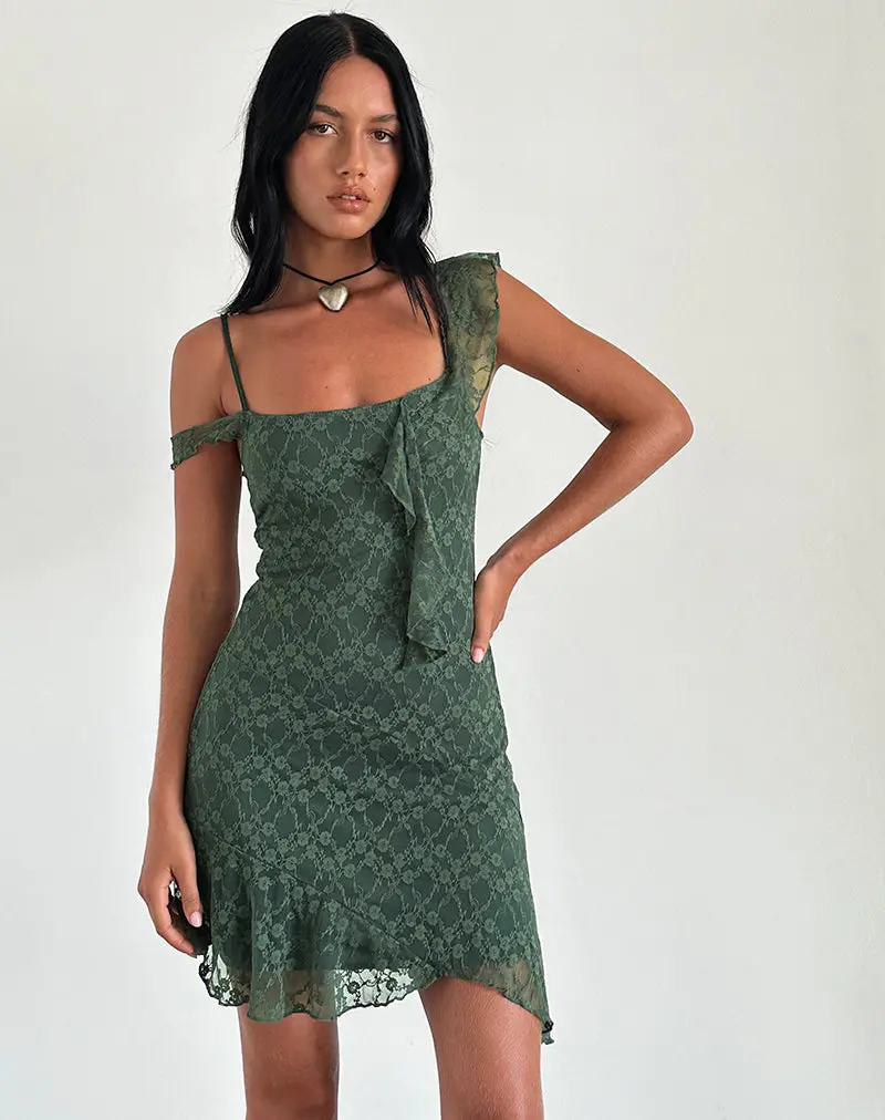 Jati Mini Dress In Sage Canina Rose Lace 1