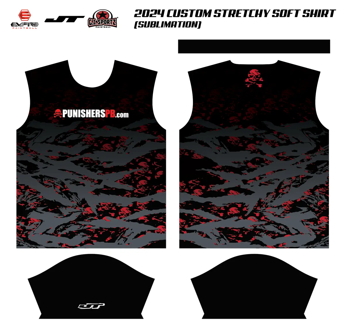 Punisherspb.Com X Jt Paintball Collaboration Strechy Soft Tech T Shirt - Faded Skulls 1
