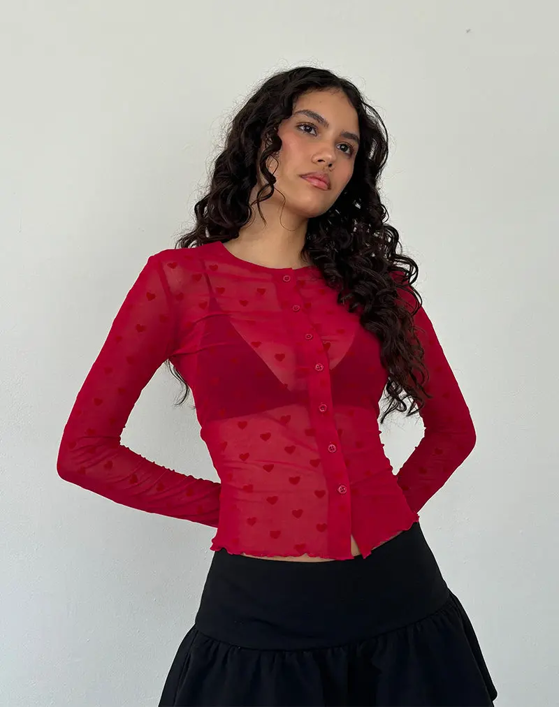 Kahula Shirt In Red Heart Flocked Mesh 1