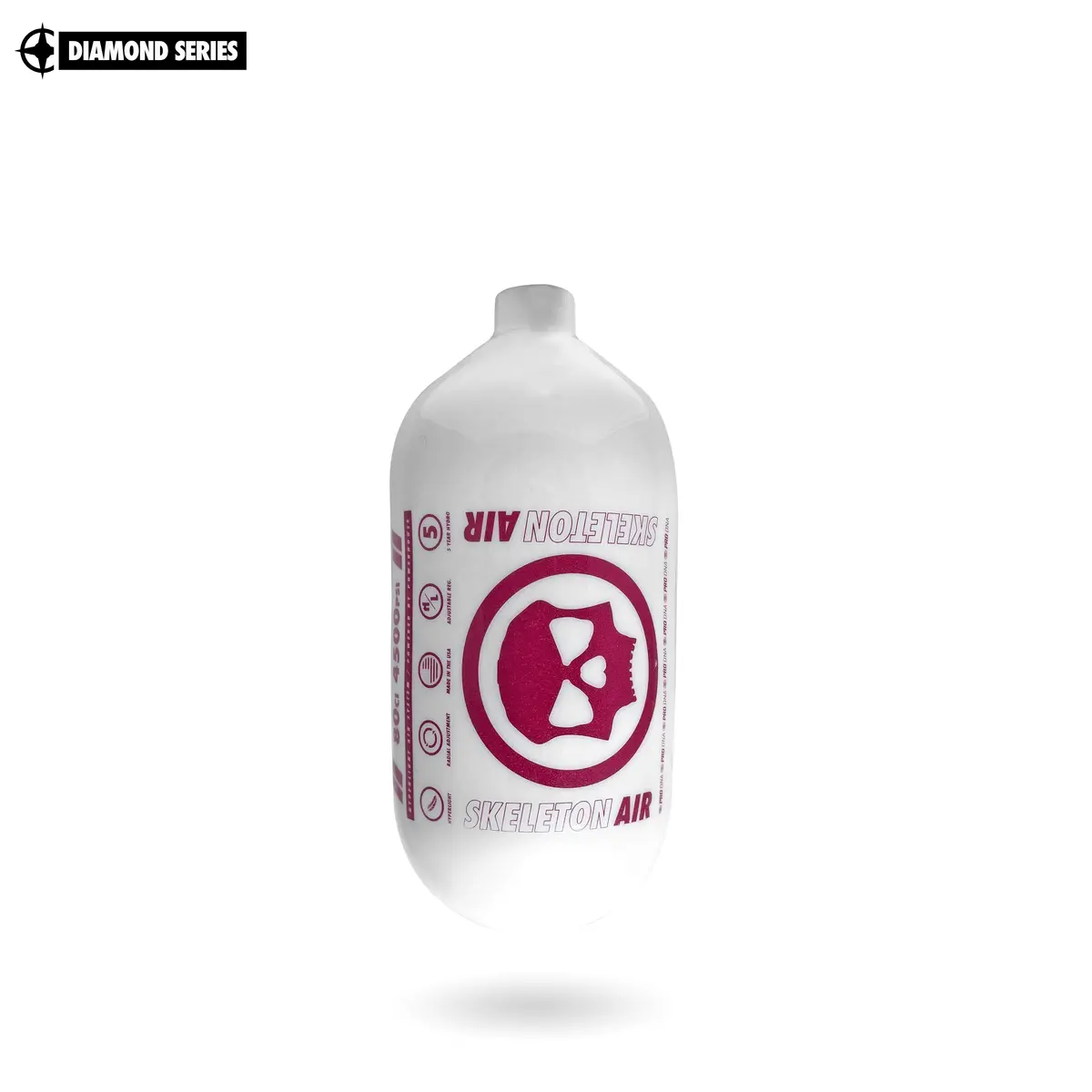 Infamous Skeleton Air "Hyperlight" Paintball Tank Bottle Only - Diamond Series - Pearl / Pink - 80/4500 Psi 1