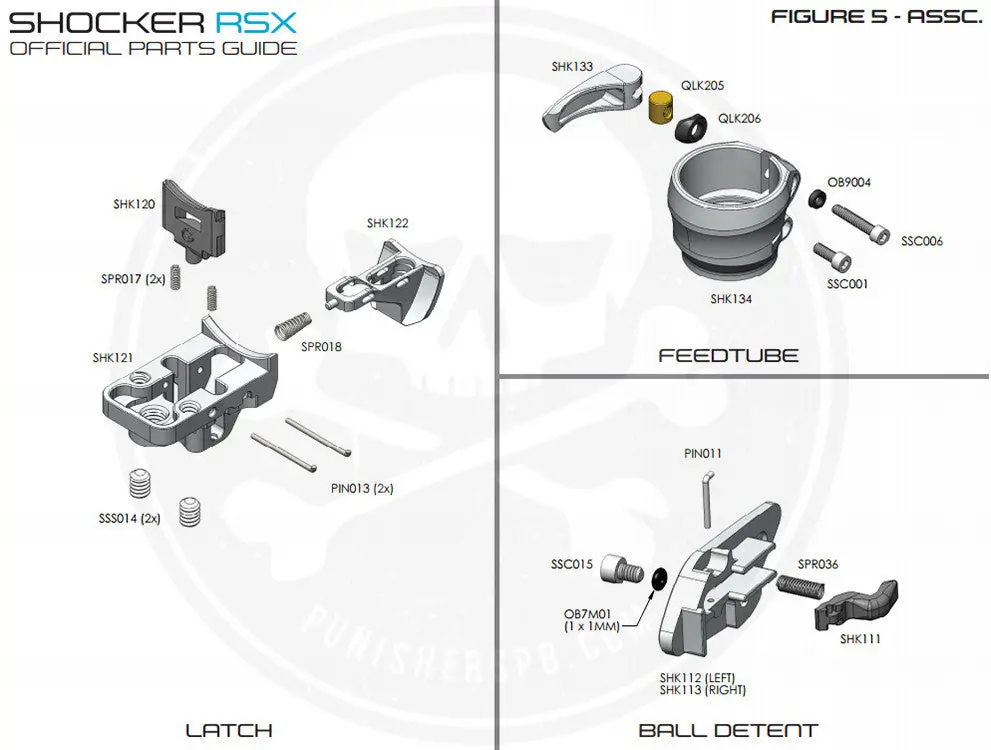 Sp Shocker Rsx Latch/Ball Detent/Feedtube Parts List - Pick The Part You Need! 1