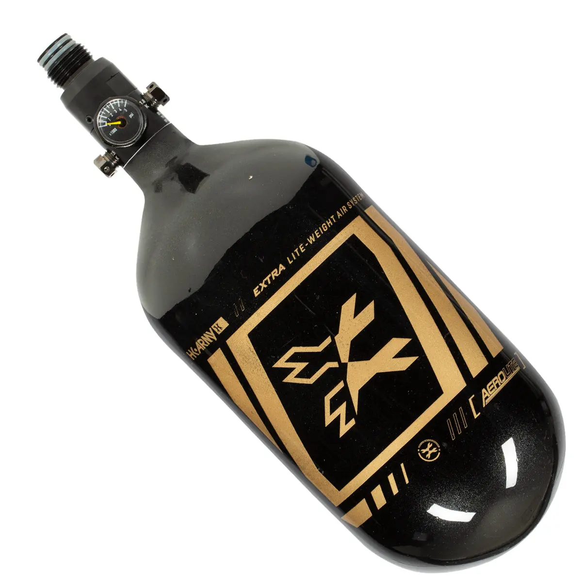 Hk Army "Extra Lite" Carbon Fiber Tank - Standard Reg - Slash - 80/4500 Psi -  Metallic Black/Gold 1